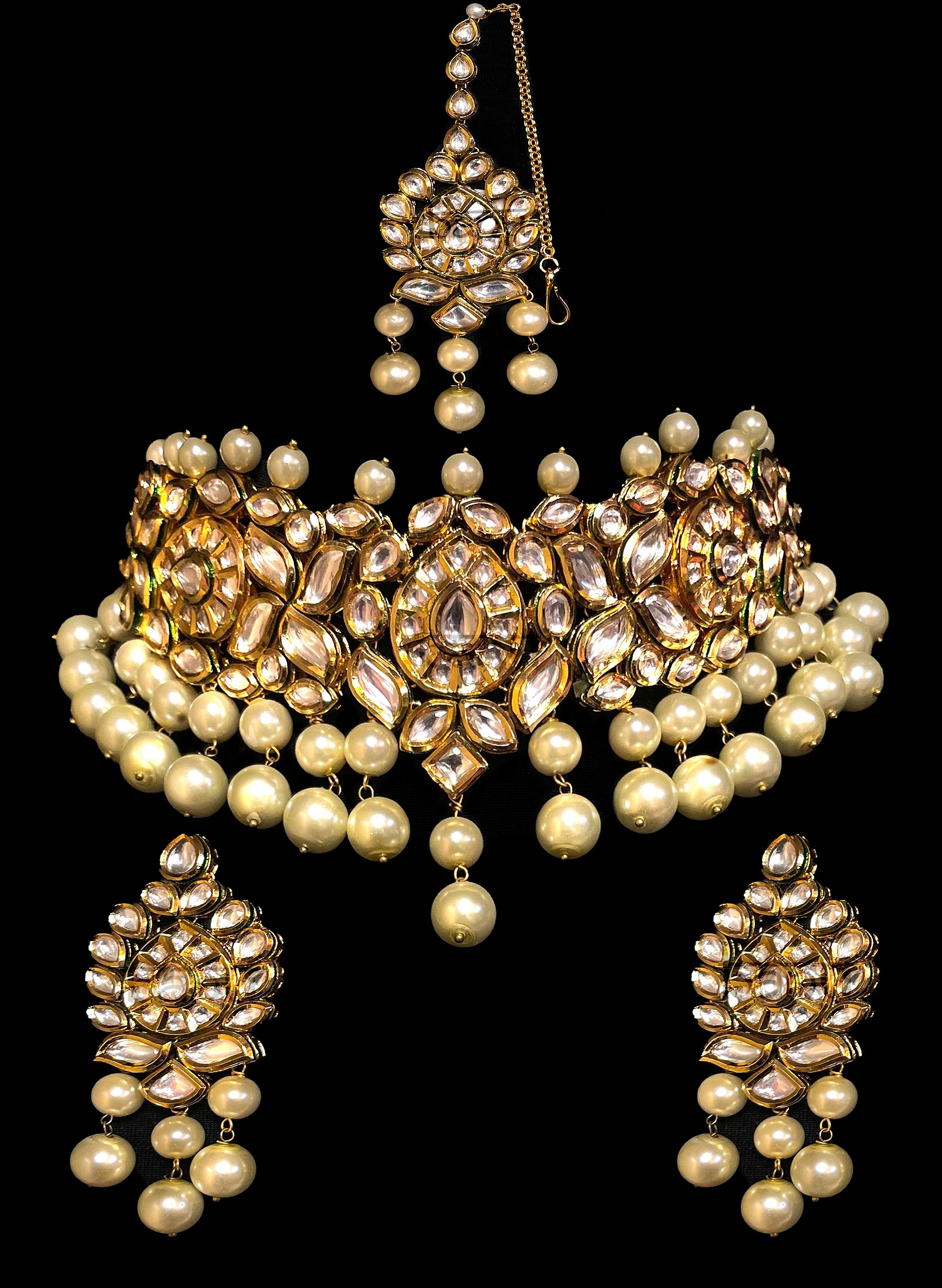 Punjabi II Modern Indian bridal jewelry set with Kundan Pearls