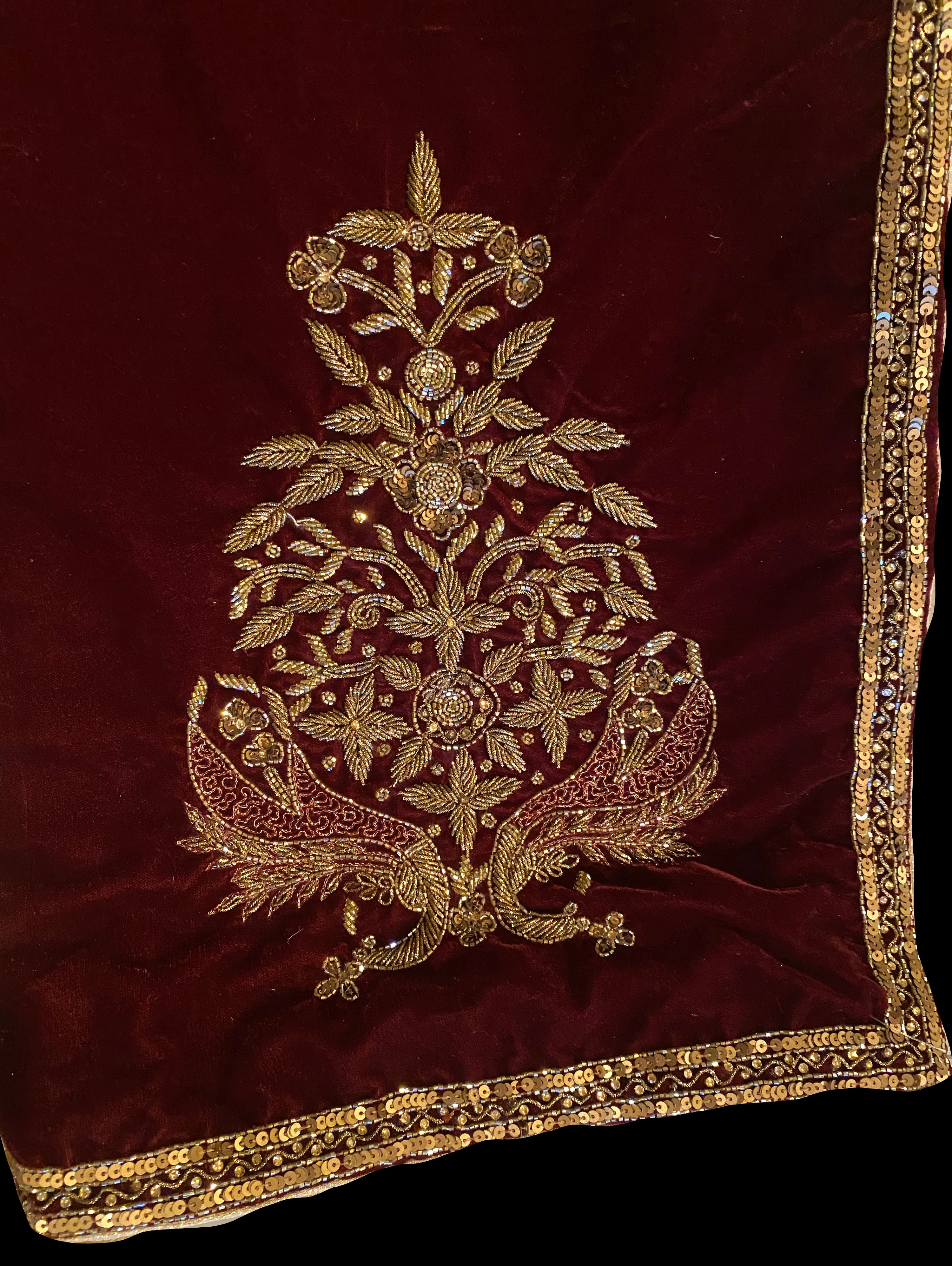 Maroon Velvet Shawl - Fully Heavy Embroidered - bAnuDesigns
