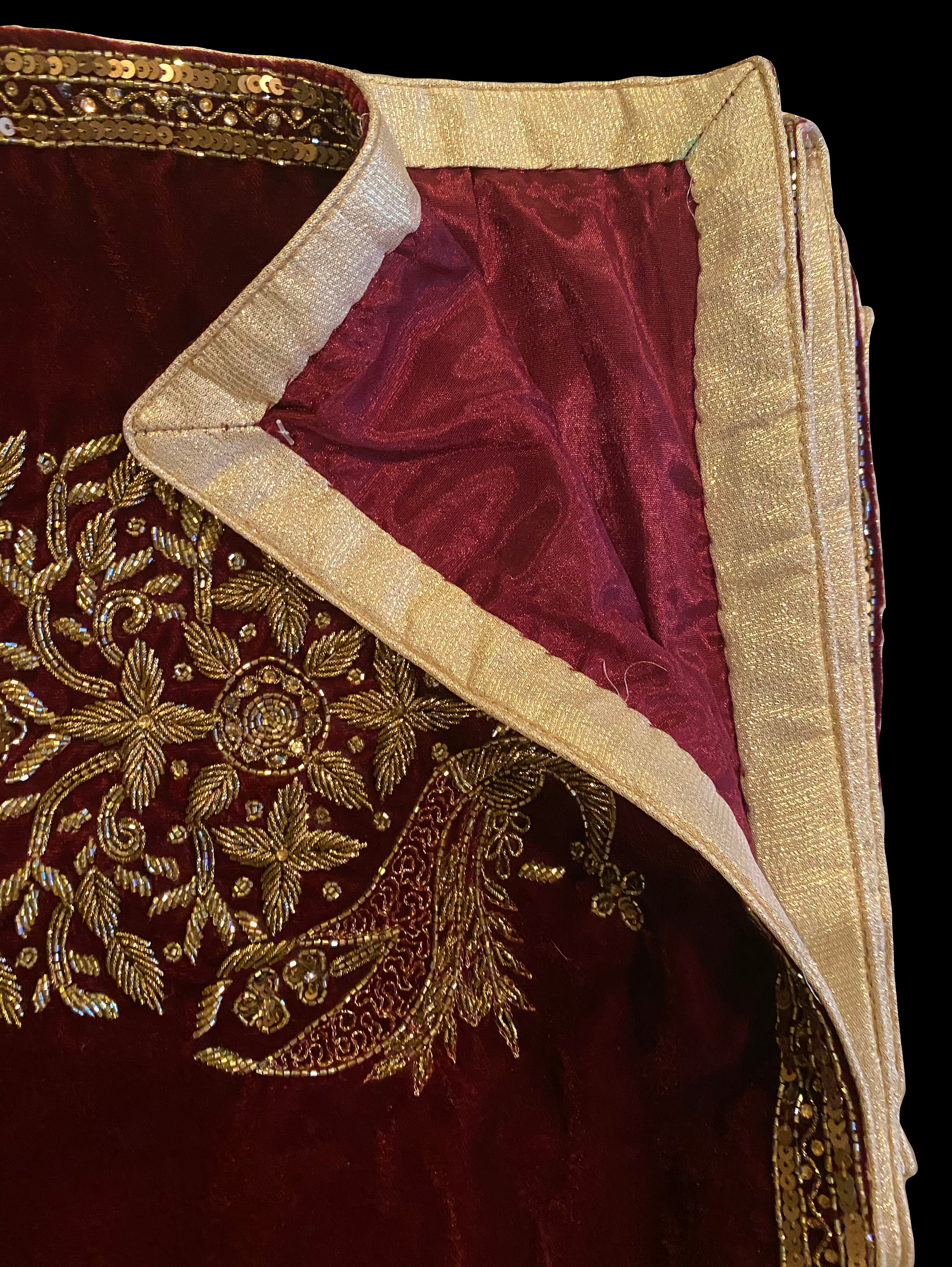 Maroon Velvet Shawl - Fully Heavy Embroidered - bAnuDesigns
