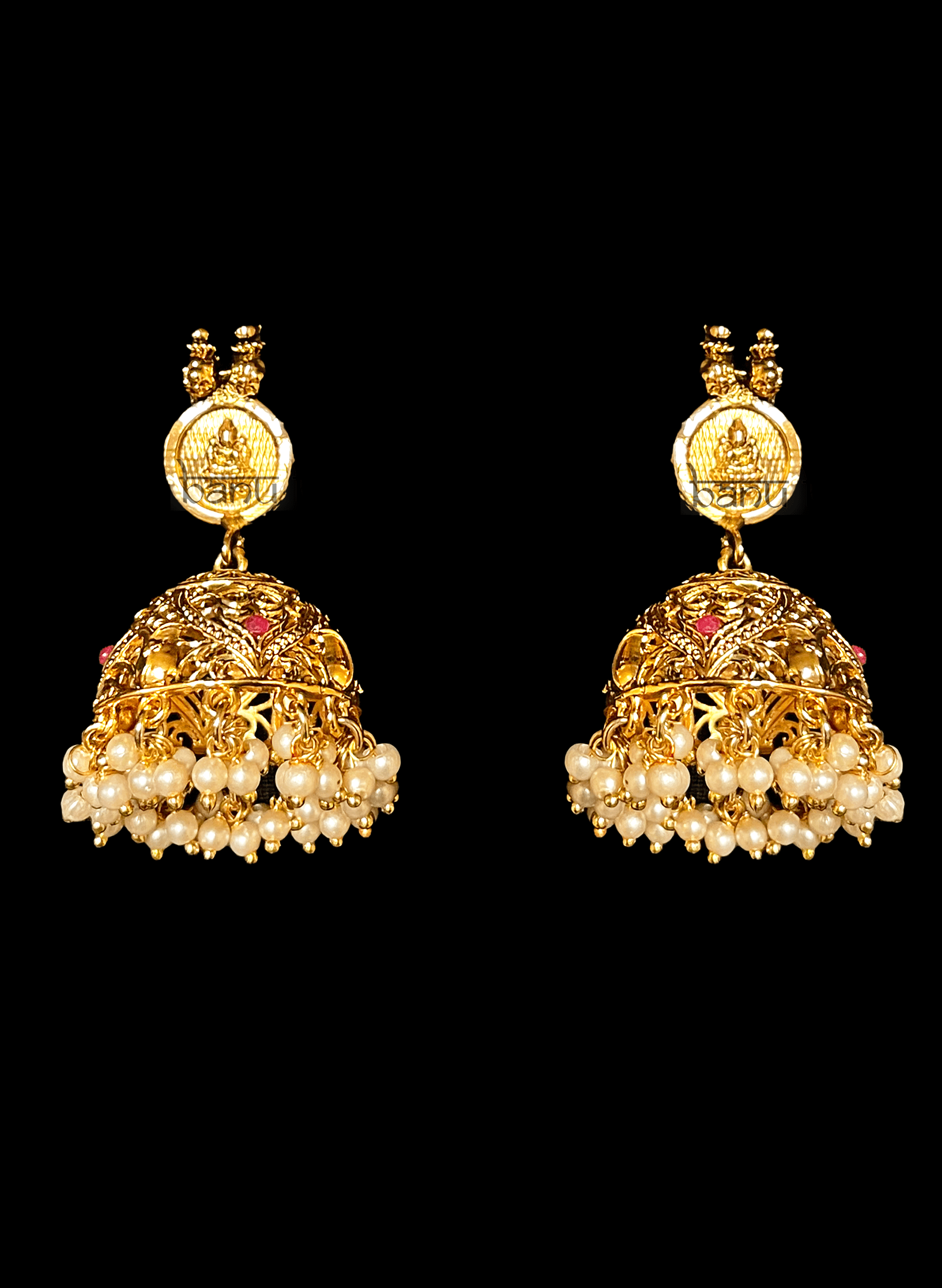 Kedar - Traditional Coin Temple Jewelry w/ Cluster Pearls & Ruby Peacock work