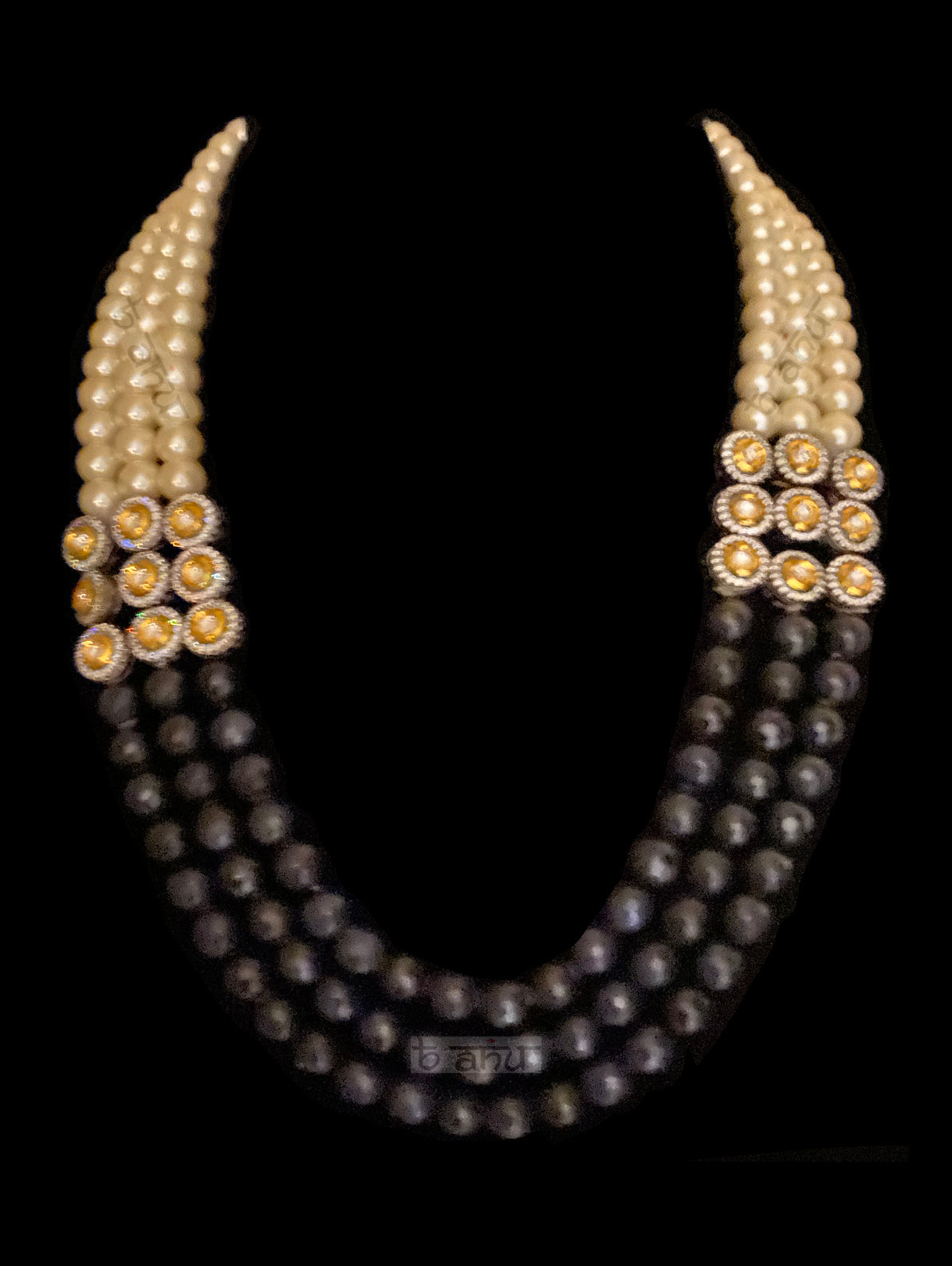 Mirah Necklace With Matte Grey Pearls & Polki - bAnuDesigns