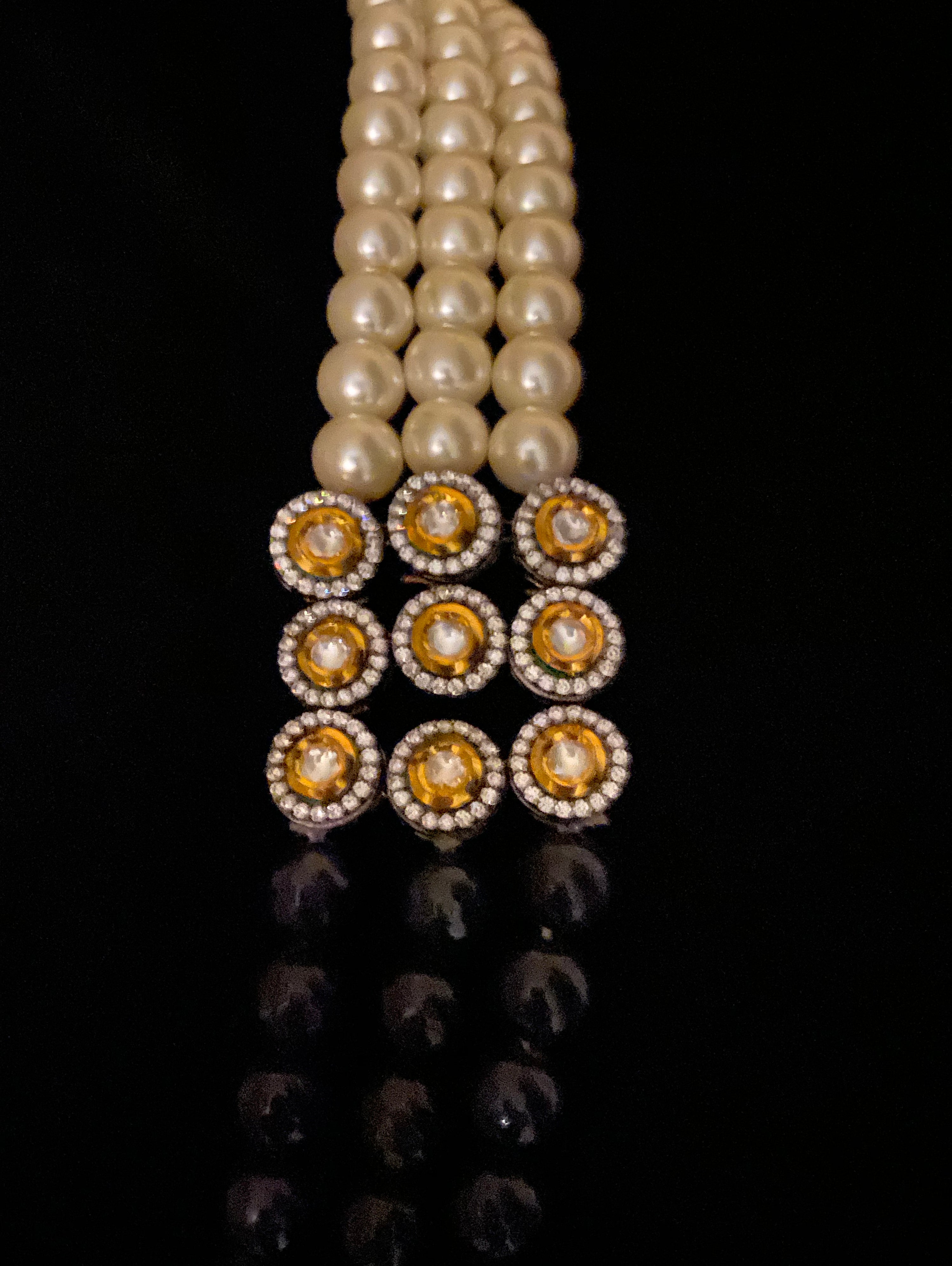 Mirah Necklace With Matte Grey Pearls & Polki - bAnuDesigns