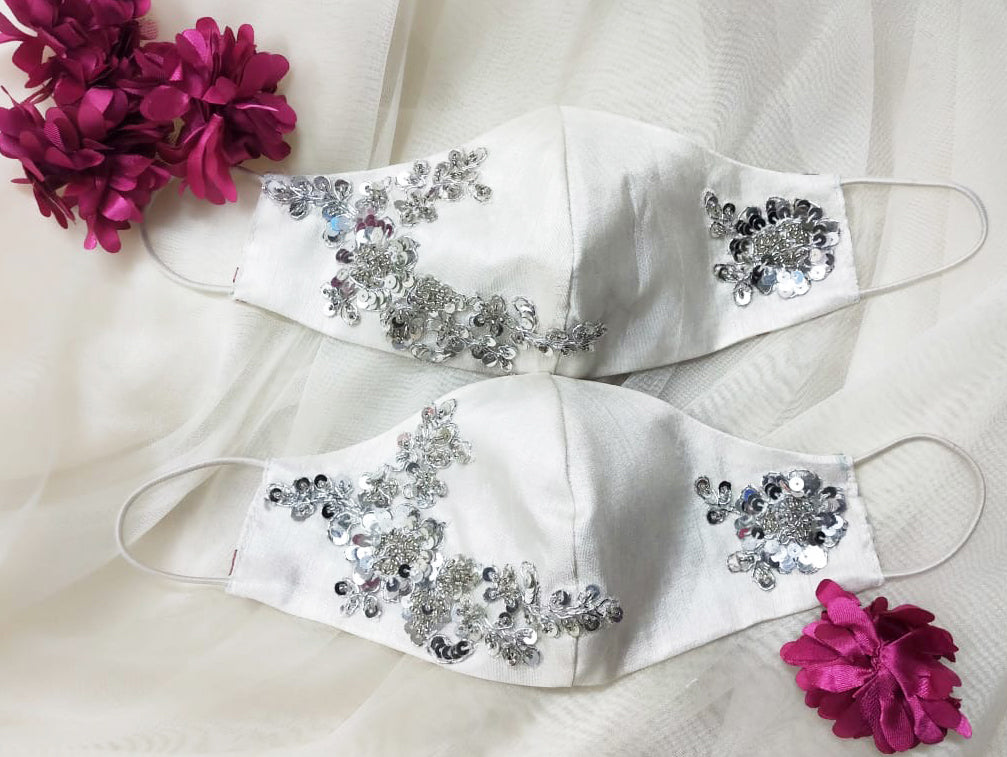 Silk Face Mask w/Sequin Applique Work - Fashionable Cloth Face Mask - bAnuDesigns