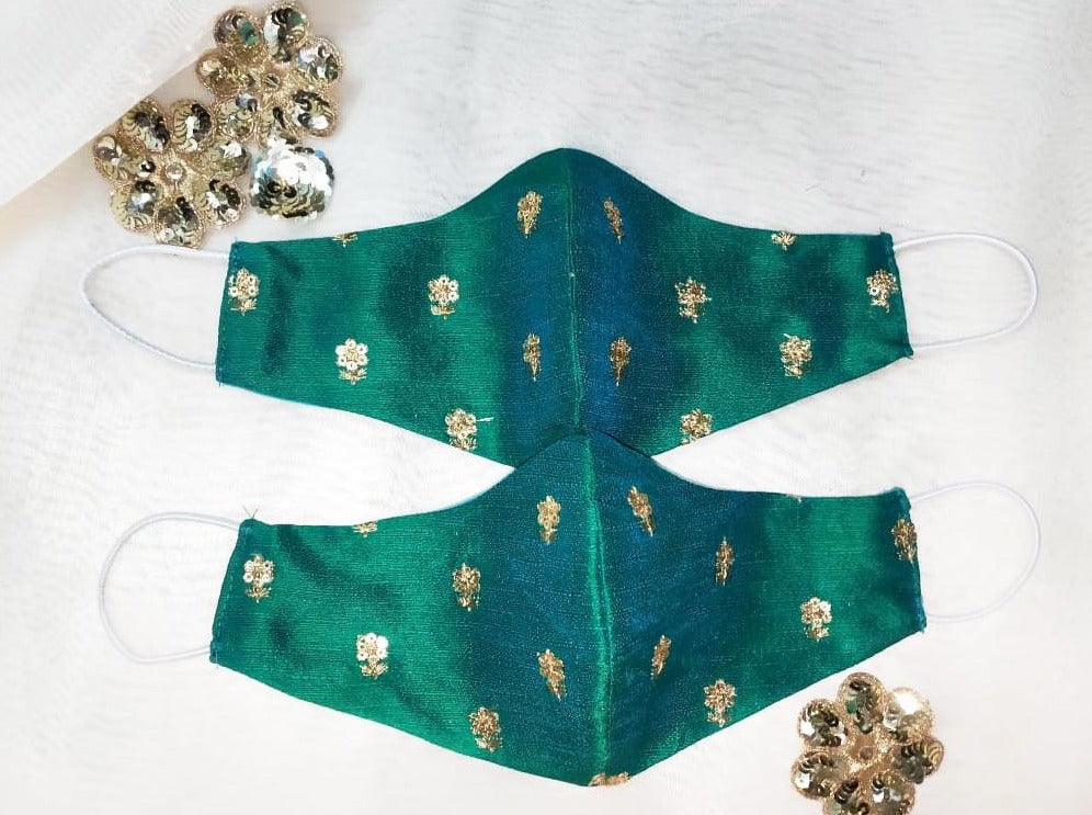 Zardozi Face Mask - Emerald Green - bAnuDesigns