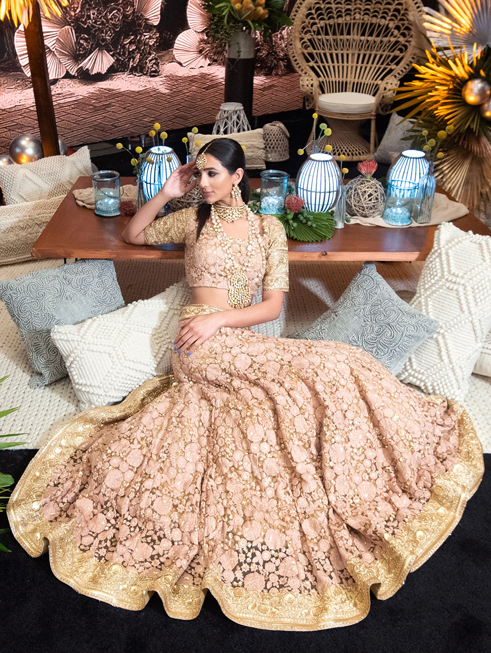 Indian Bridal Wear - Zenny Pink Gold Pastel Lehenga
