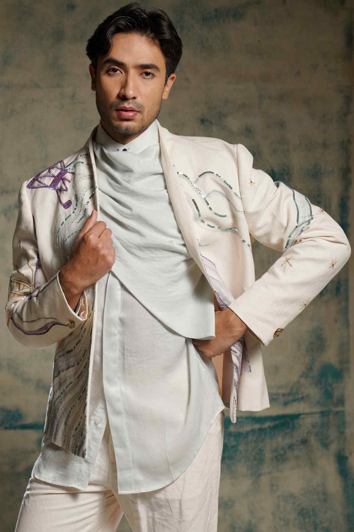 Apricot Ivory Hand Painted Blazer Set