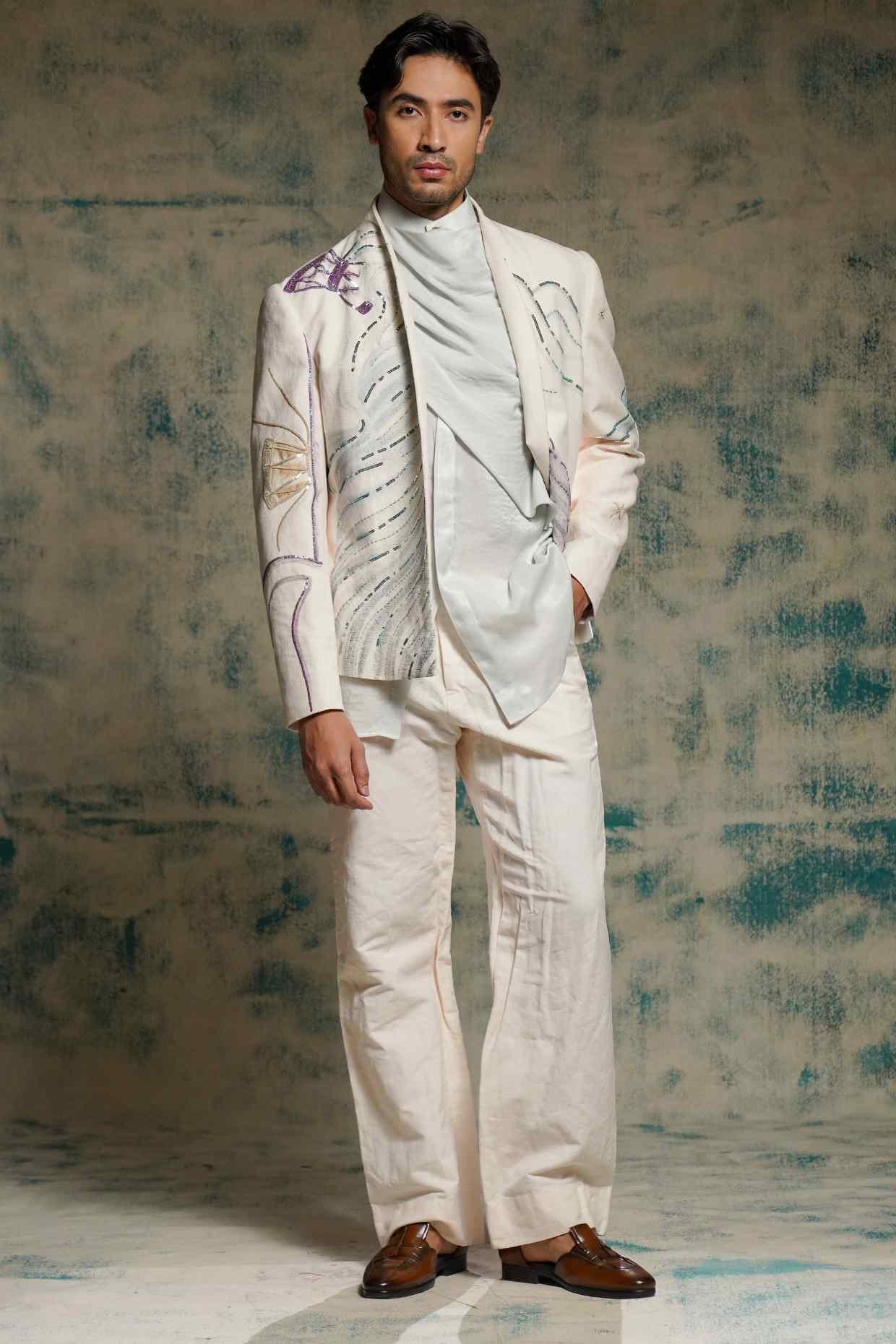 Apricot Ivory Hand Painted Blazer Set