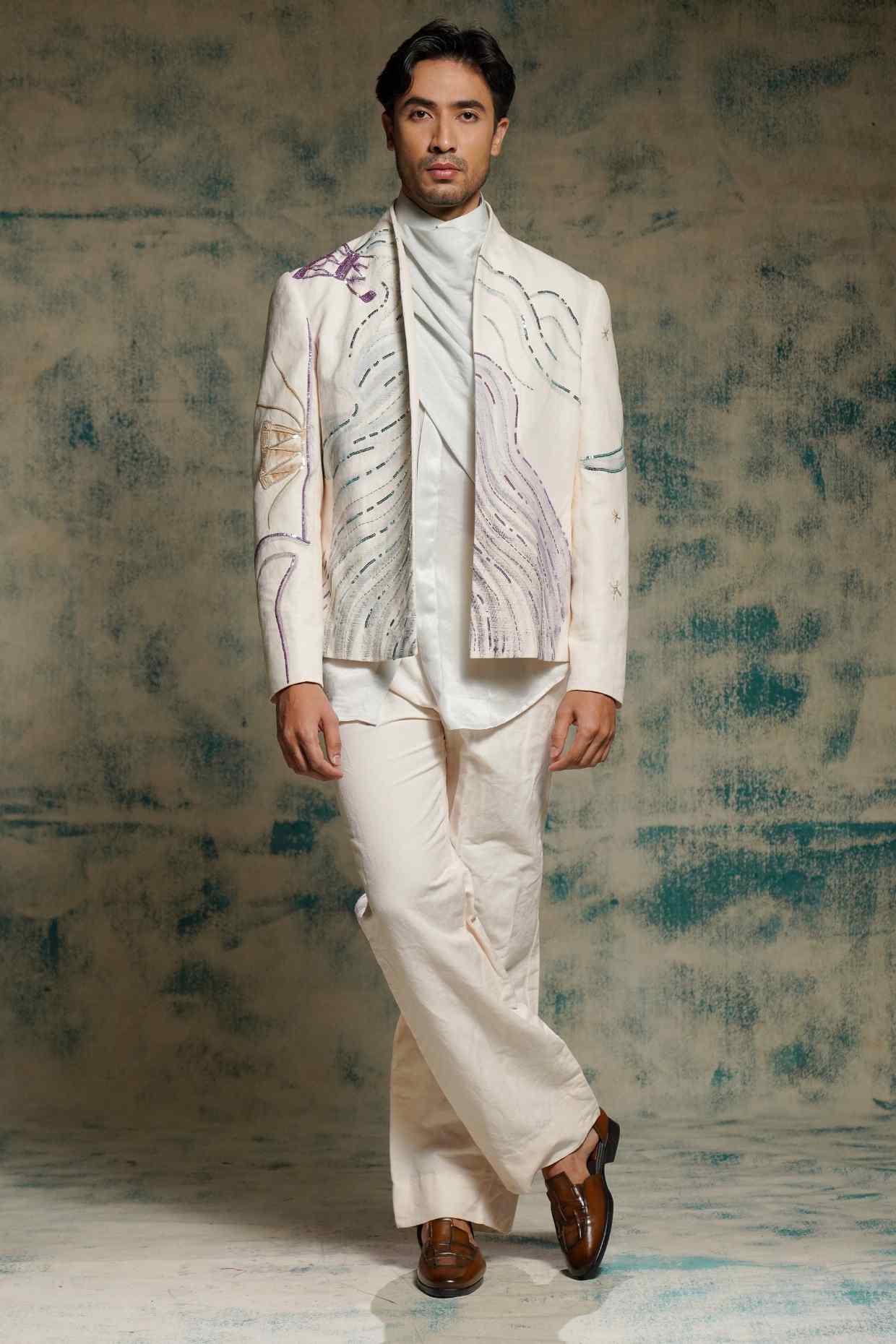 Apricot Ivory Hand Painted Blazer Set