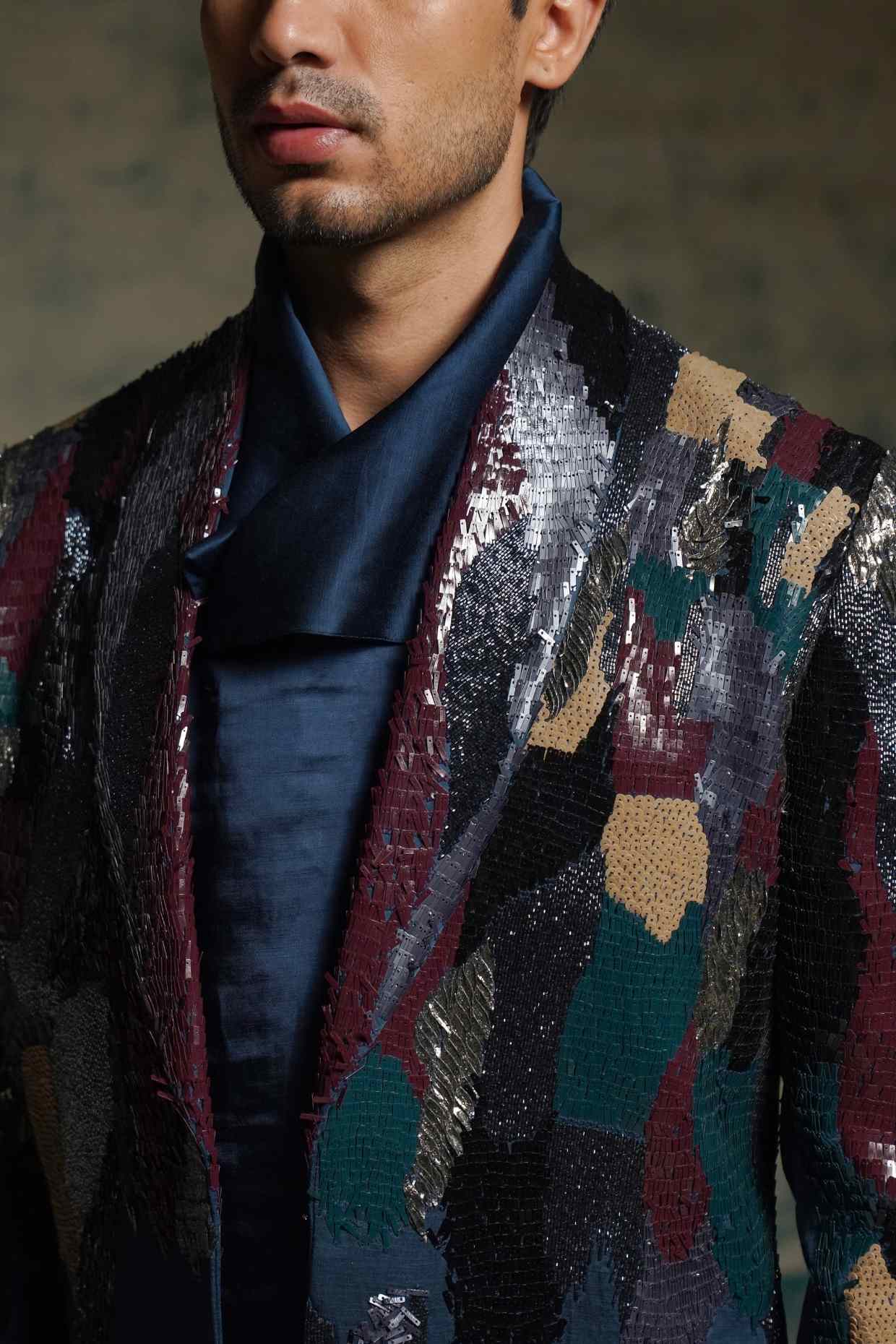 Multicolored Sequined Short Jacket Set