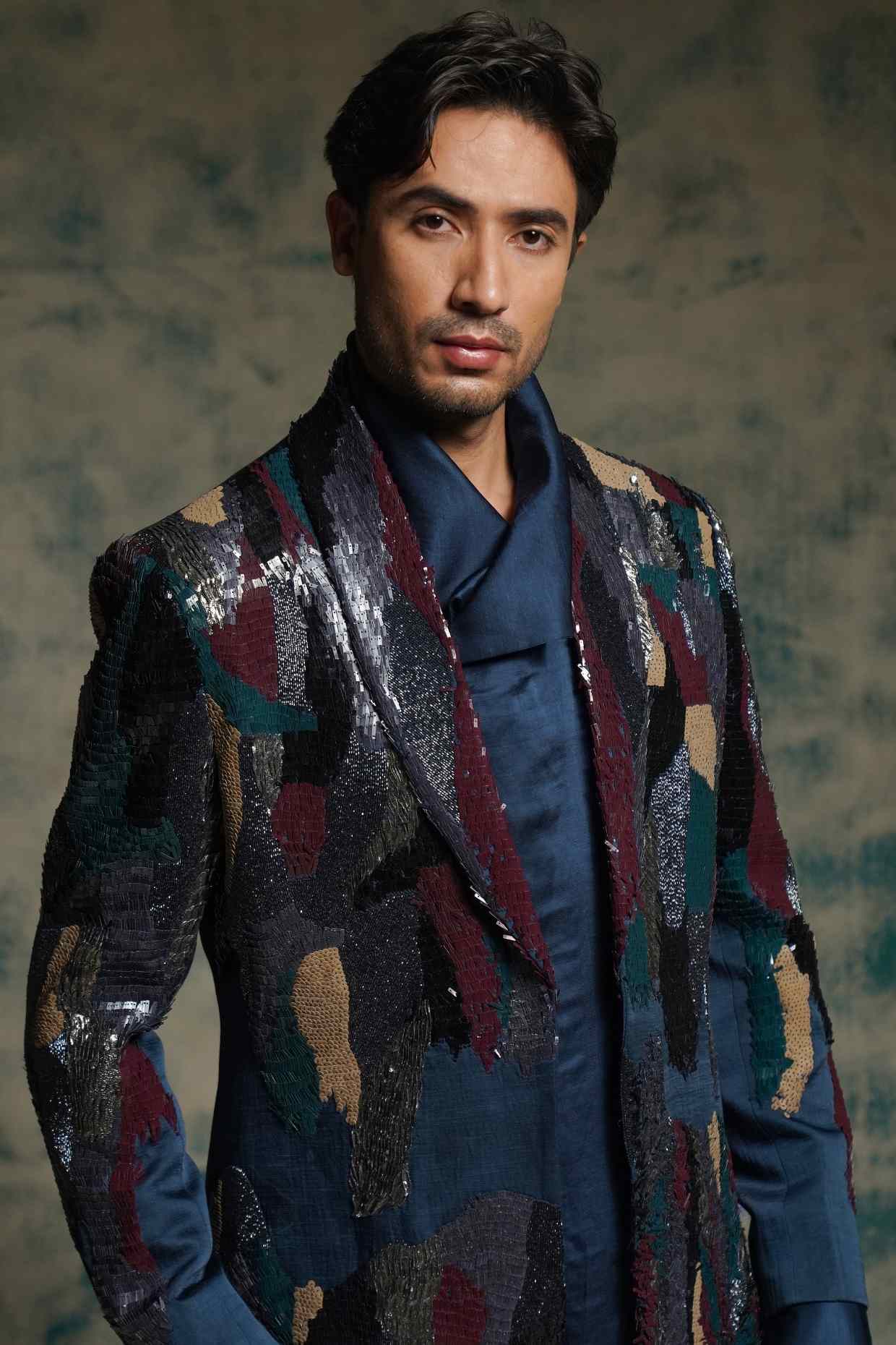 Multicolored Sequined Short Jacket Set