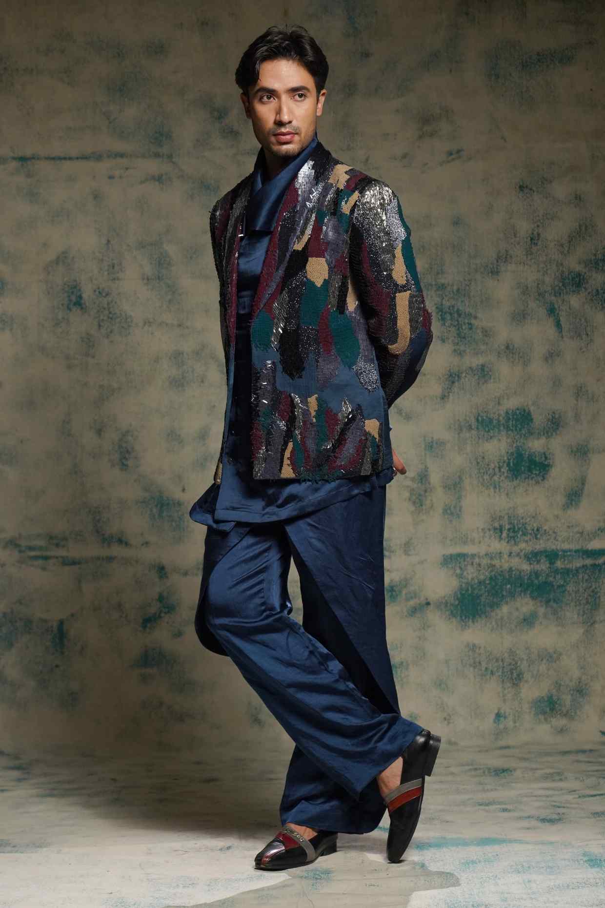Multicolored Sequined Short Jacket Set