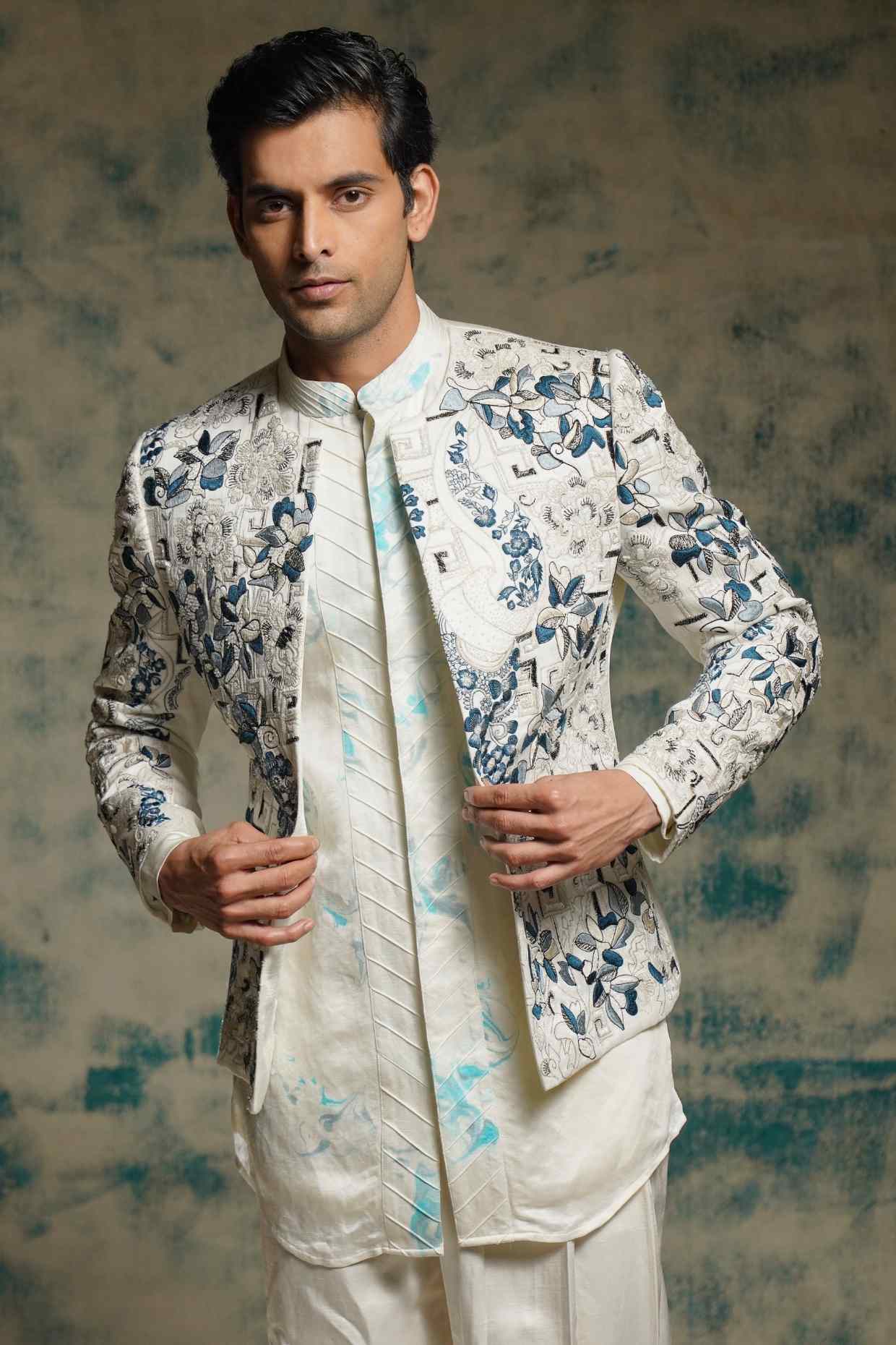 Ivory Embroidered Short Jacket Set