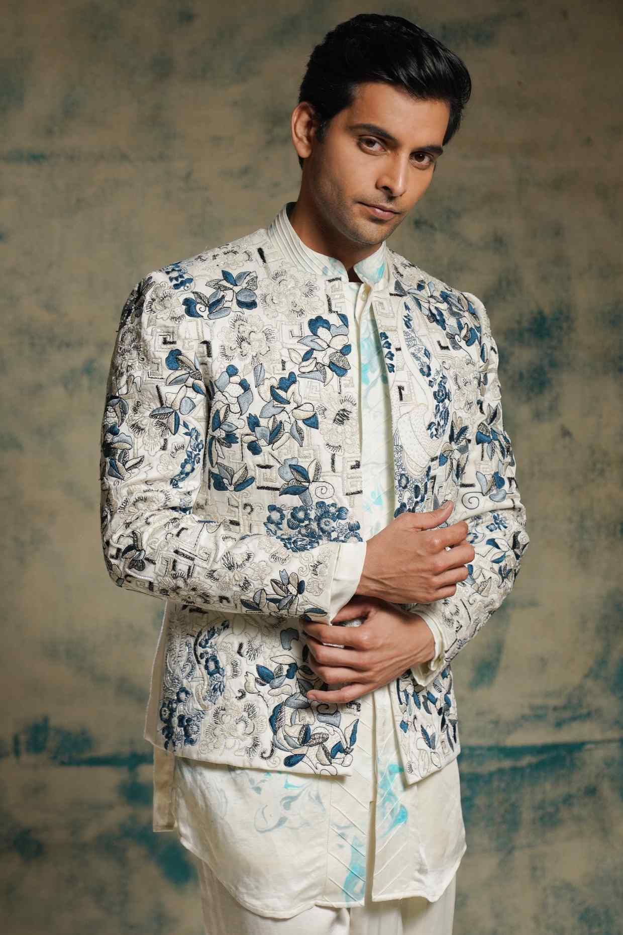 Ivory Embroidered Short Jacket Set