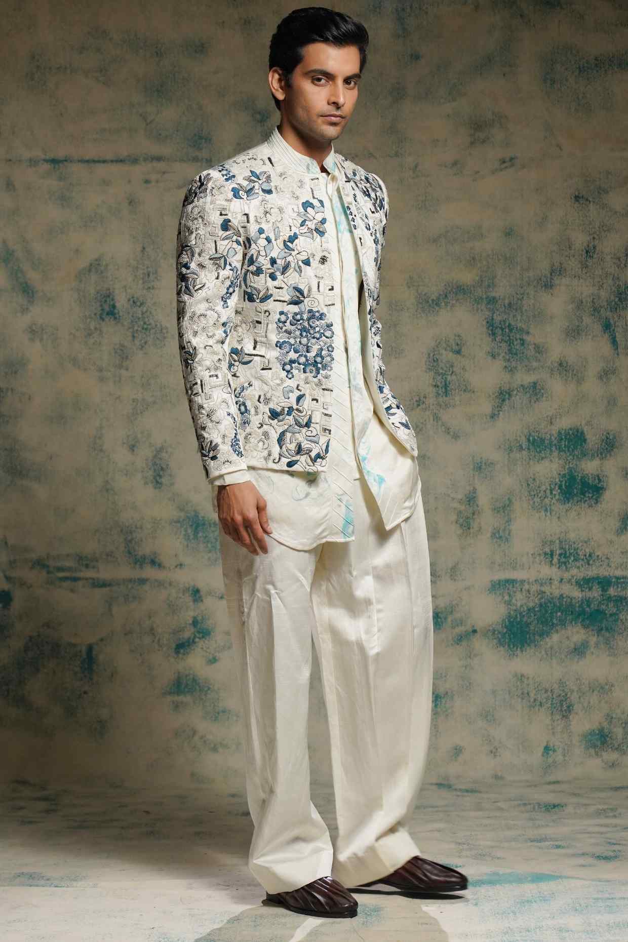 Ivory Embroidered Short Jacket Set