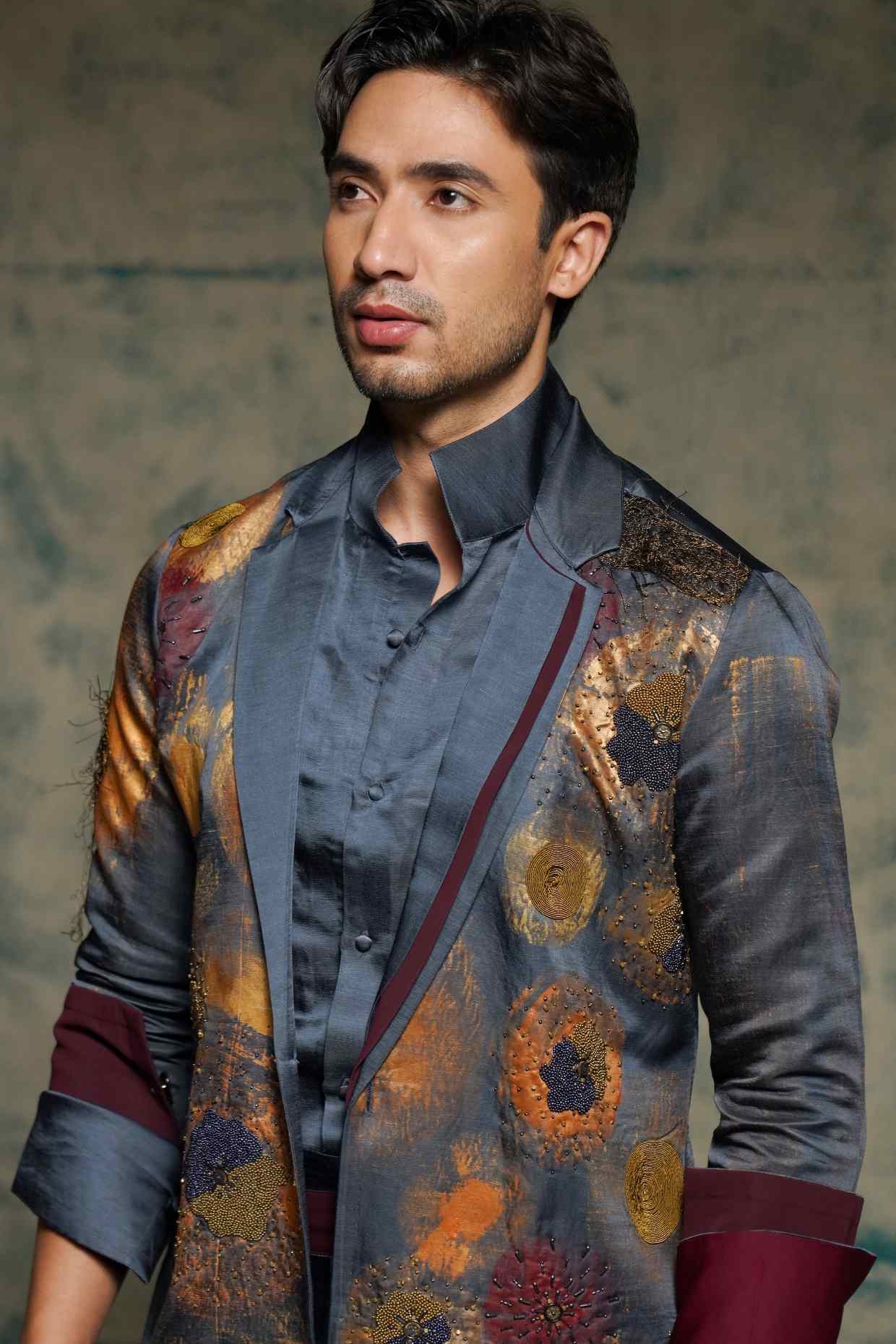 Charcoal Blue Hand Painted Concept Blazer Set