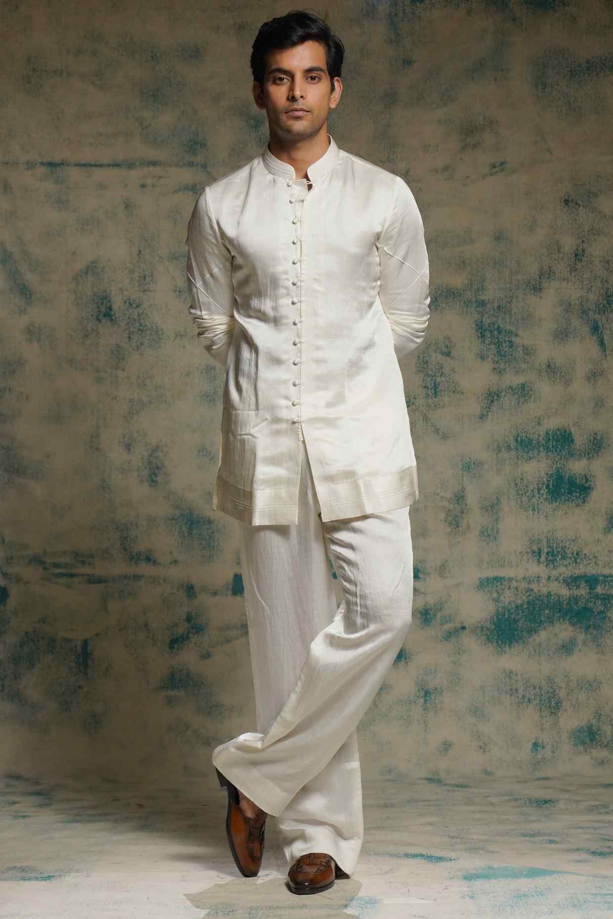 Ivory Poli Button Kurta Set