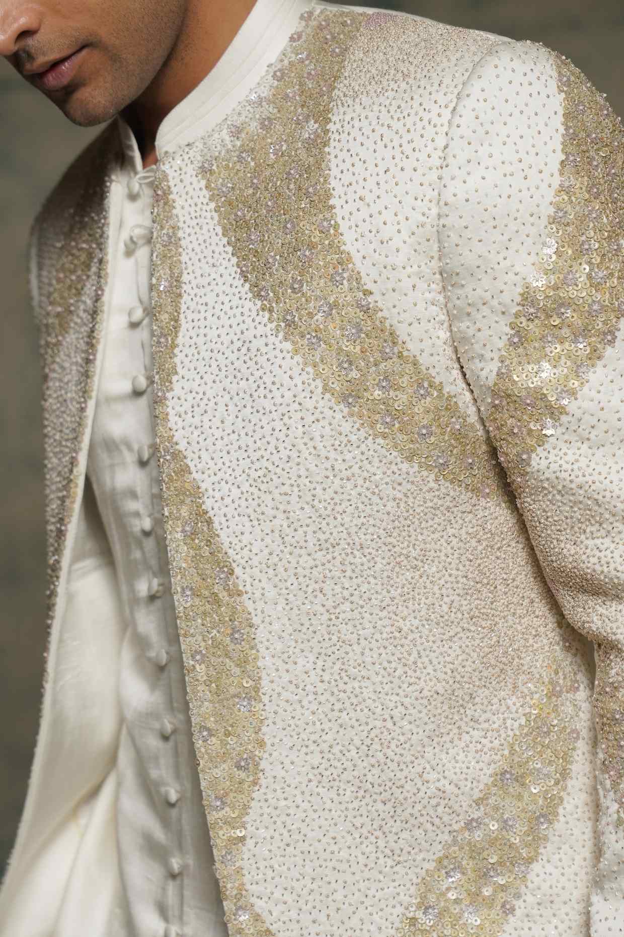 Ivory Hand Embroidered Sequins Short Jacket Set