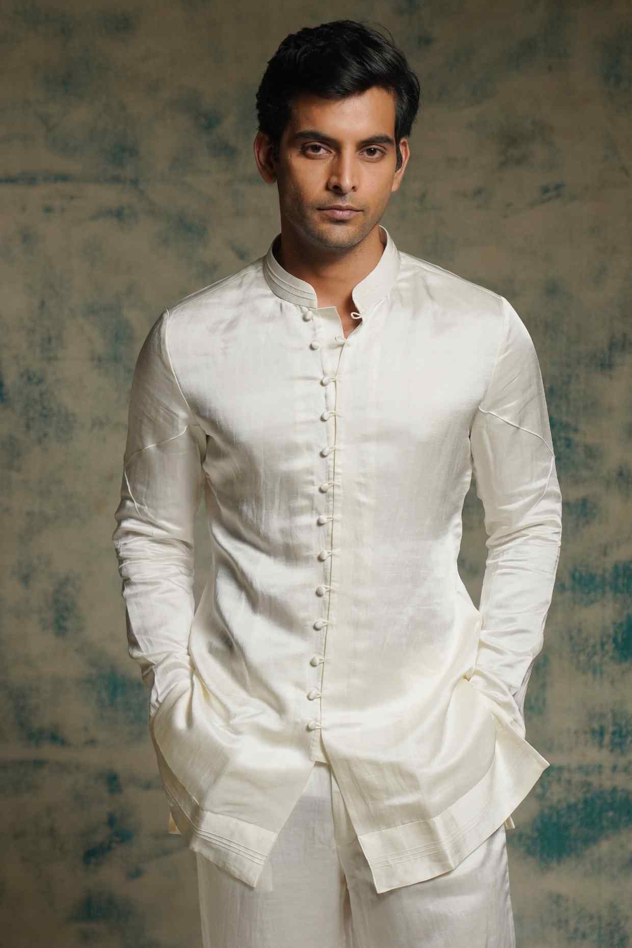 Ivory Poli Button Kurta Set