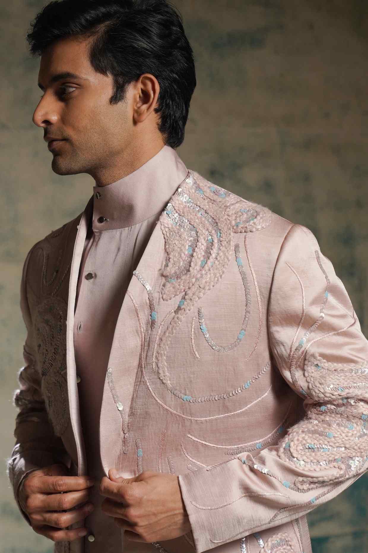 Mauve Hand Embroidered Concept Blazer Set