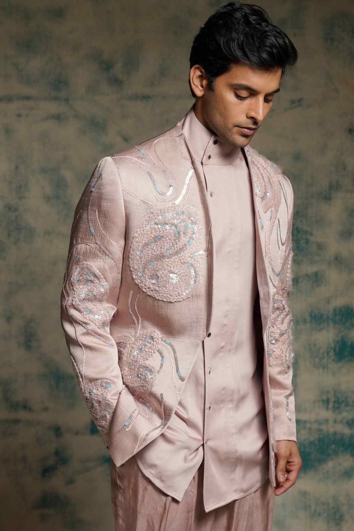 Mauve Hand Embroidered Concept Blazer Set