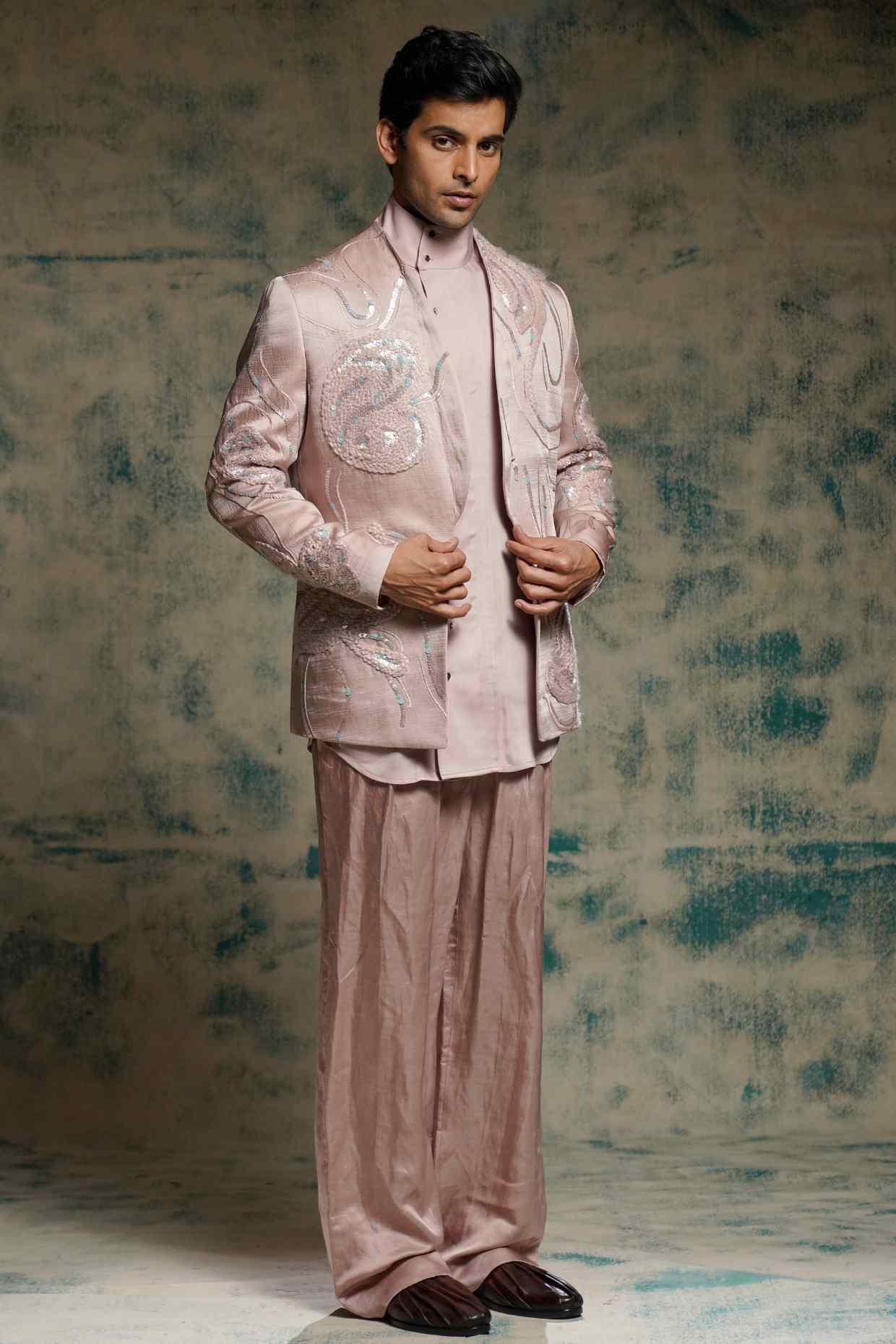Mauve Hand Embroidered Concept Blazer Set