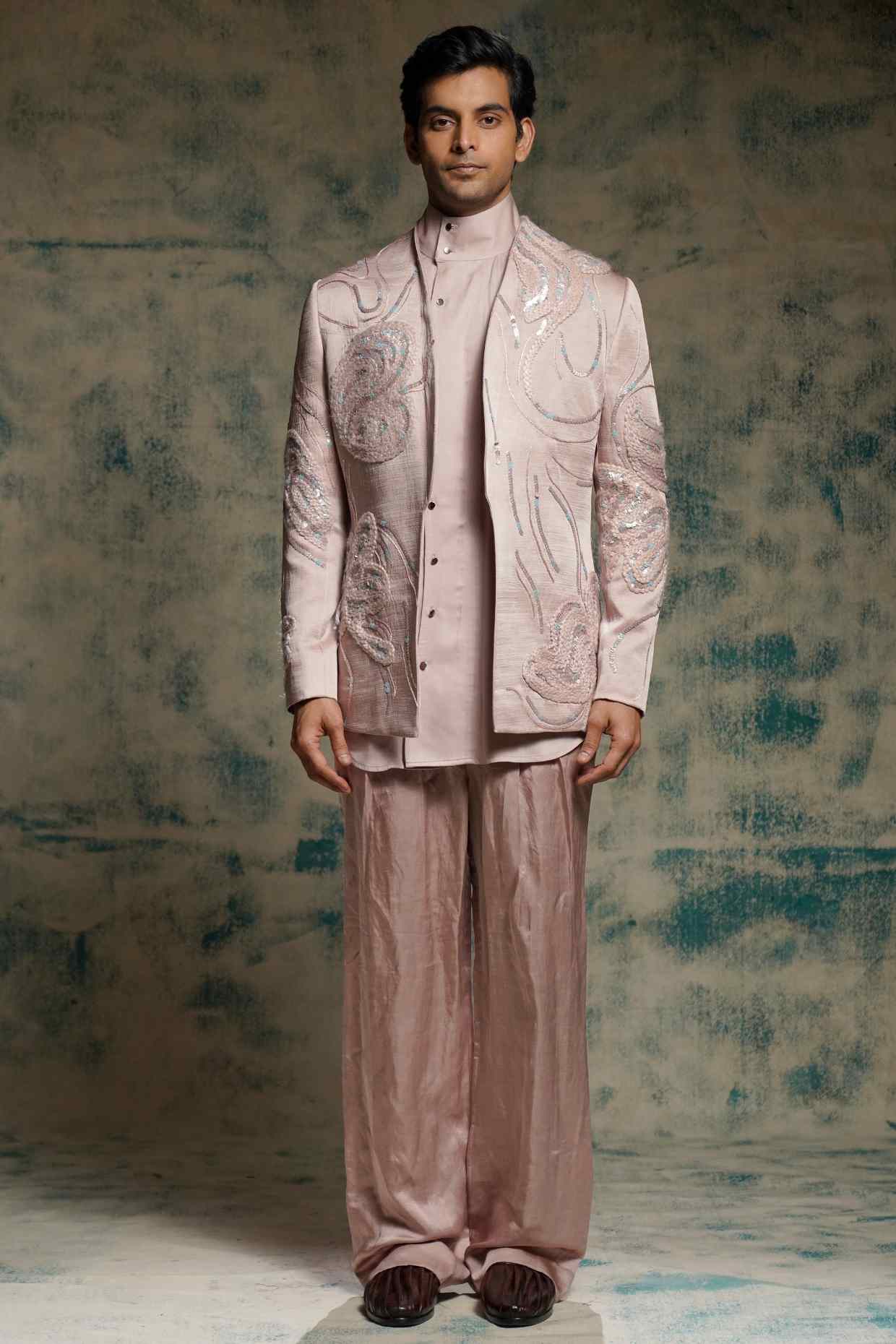 Mauve Hand Embroidered Concept Blazer Set