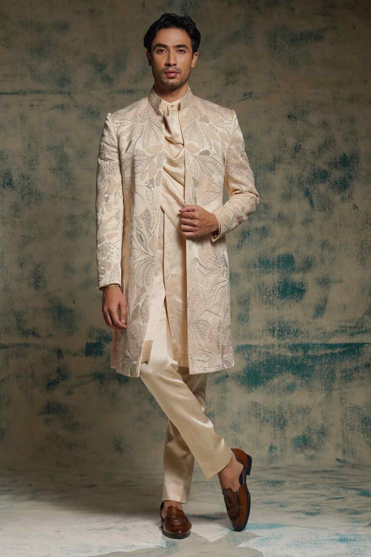 Buttercream Hand Embroidered Contemporary Short Jacket Set