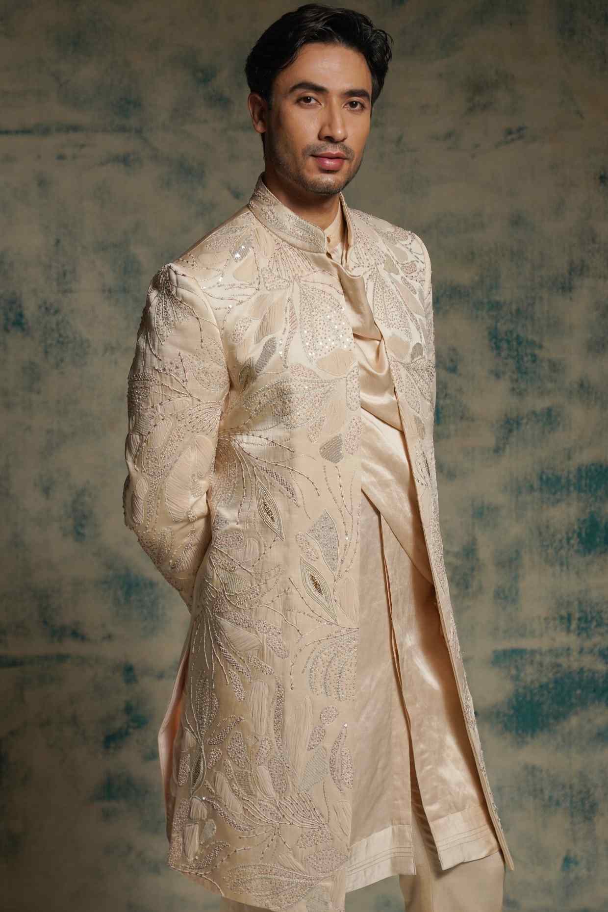 Buttercream Hand Embroidered Contemporary Short Jacket Set