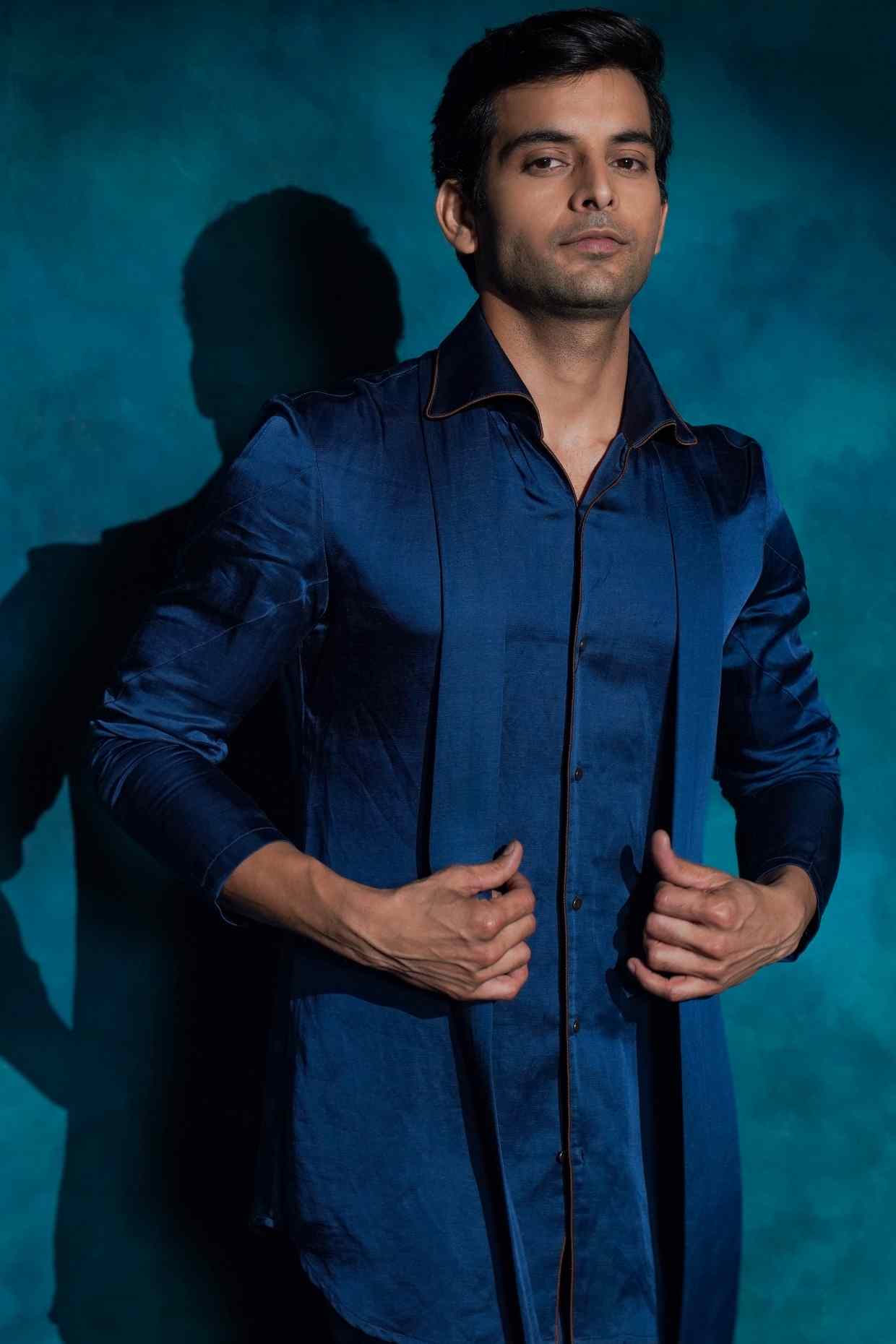 Teal and Ombre Hand Embroidered Short Jacket Set