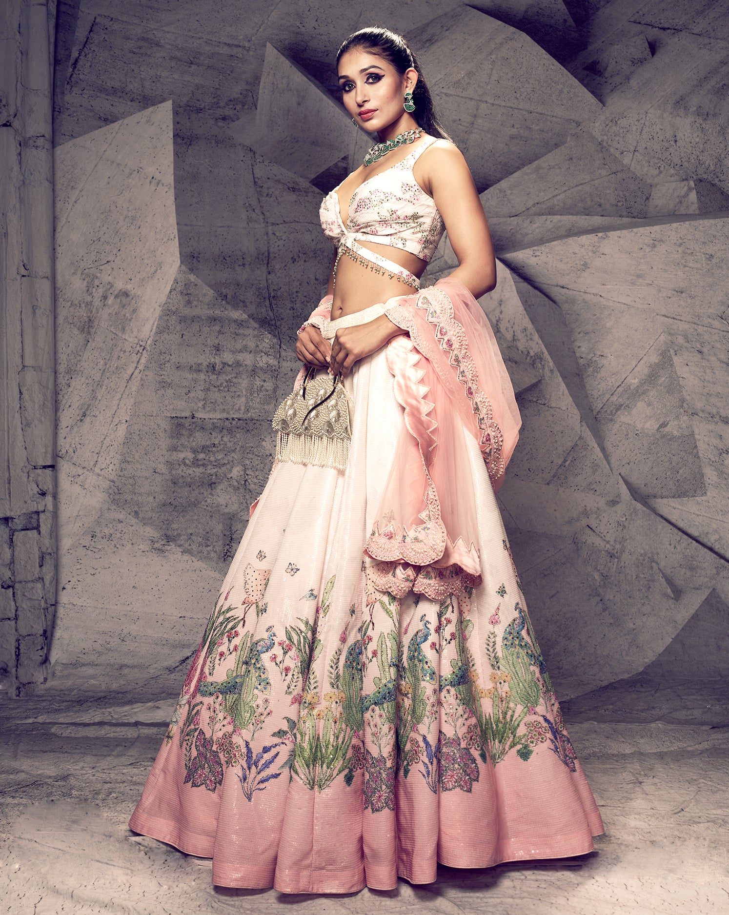 The Pink Floral Sequins Ombre Lehenga