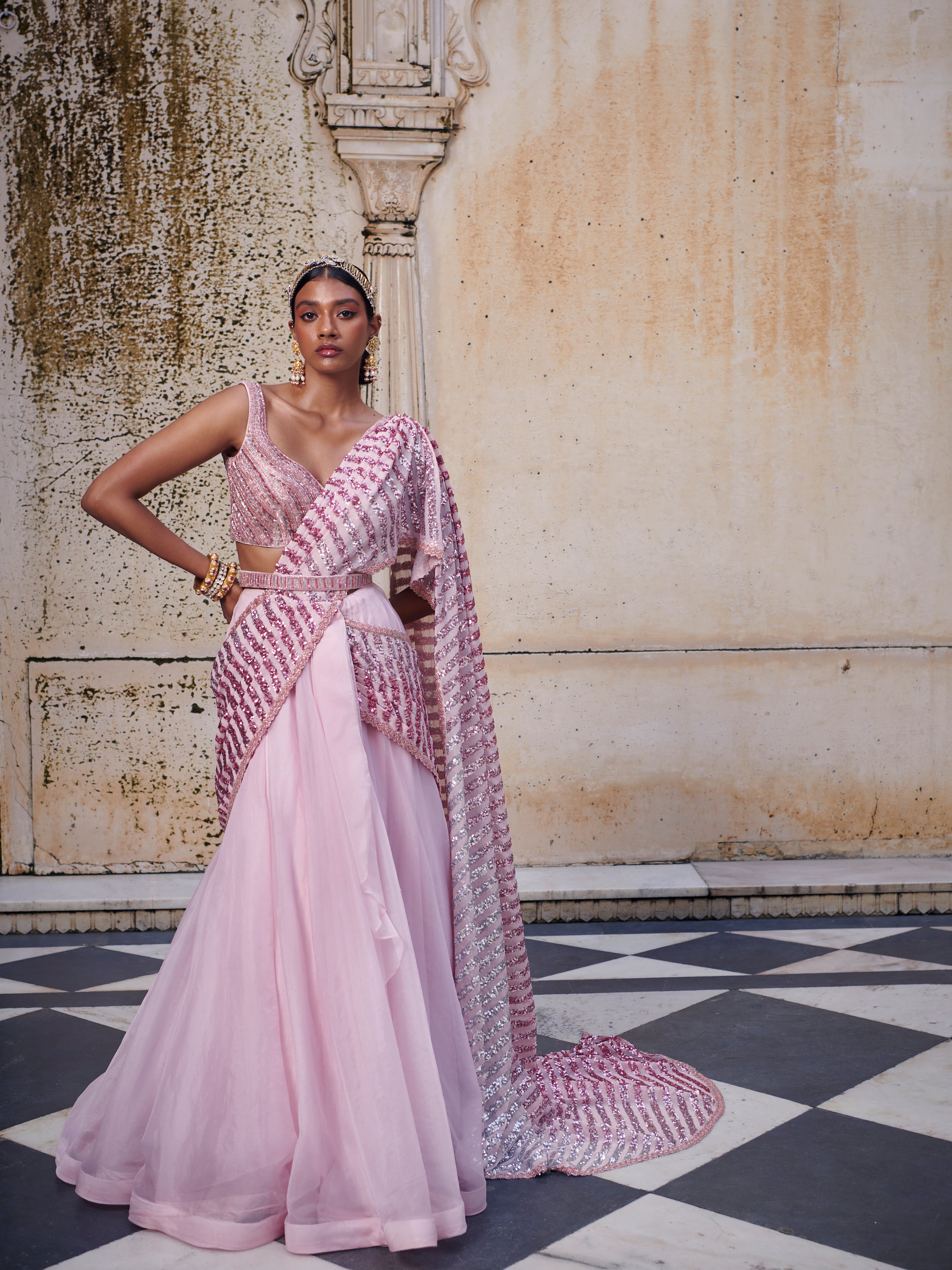 Pink Drape Saree