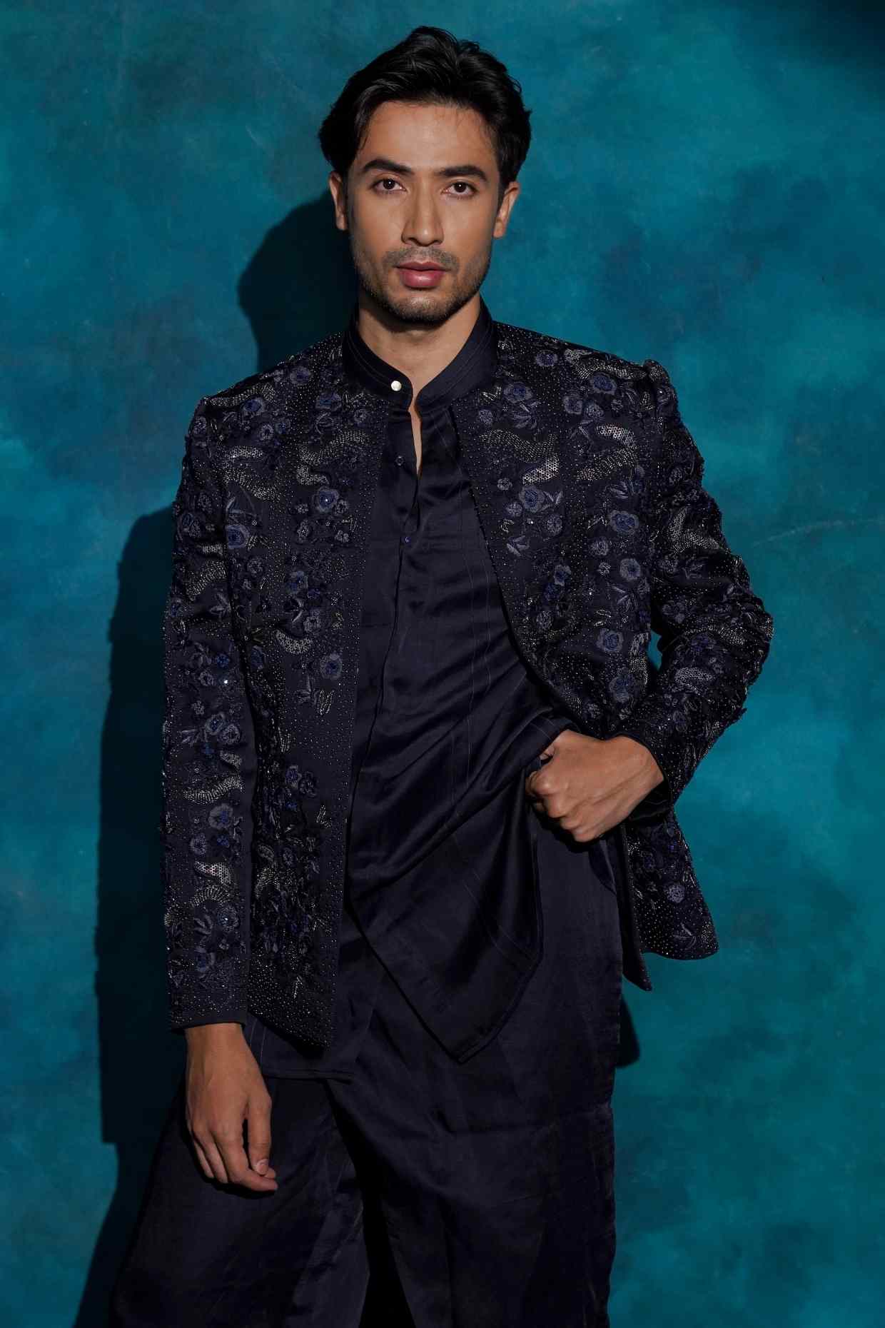 Midnight Blue Floral Embroidered Set