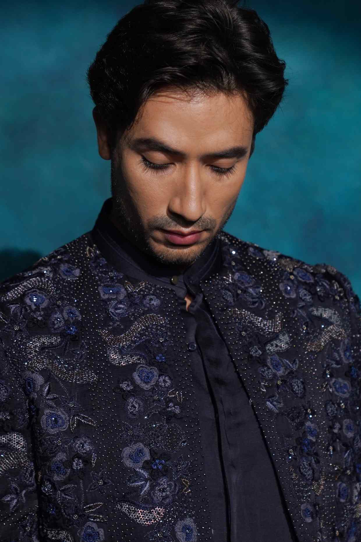 Midnight Blue Floral Embroidered Set
