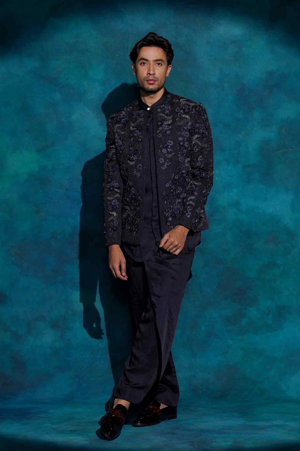 Midnight Blue Floral Embroidered Set