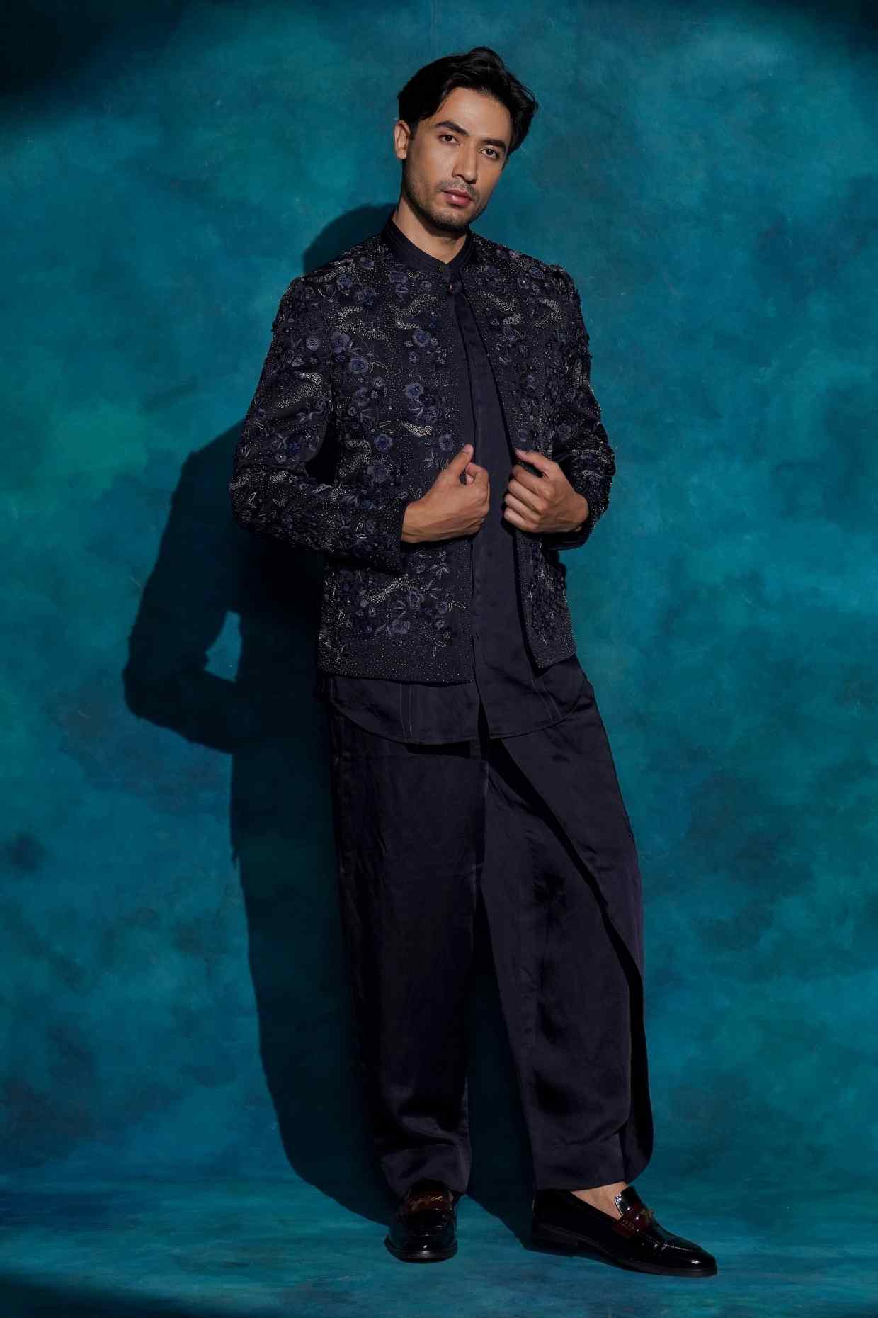 Midnight Blue Floral Embroidered Set