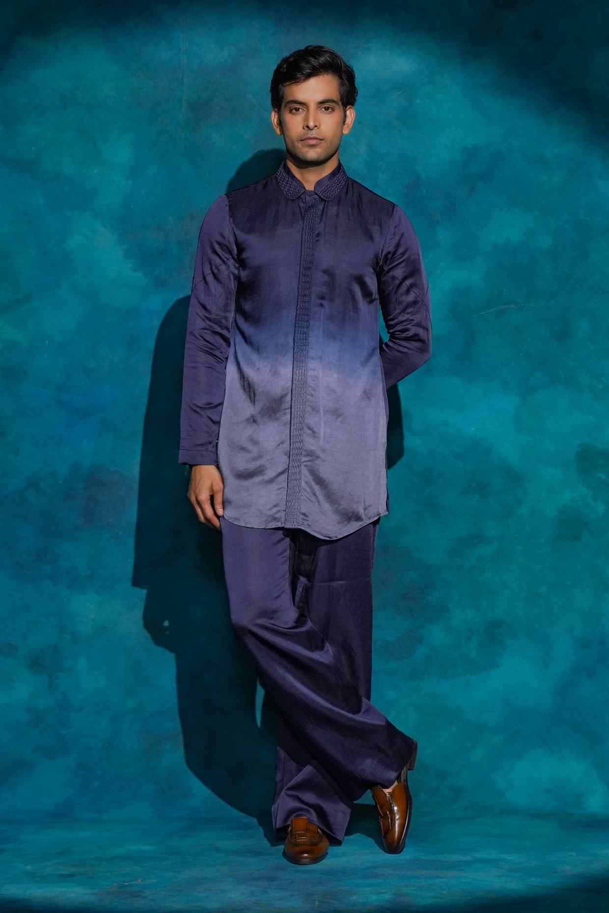 Oceanic Purple Hand Embroidered Short Jacket Set
