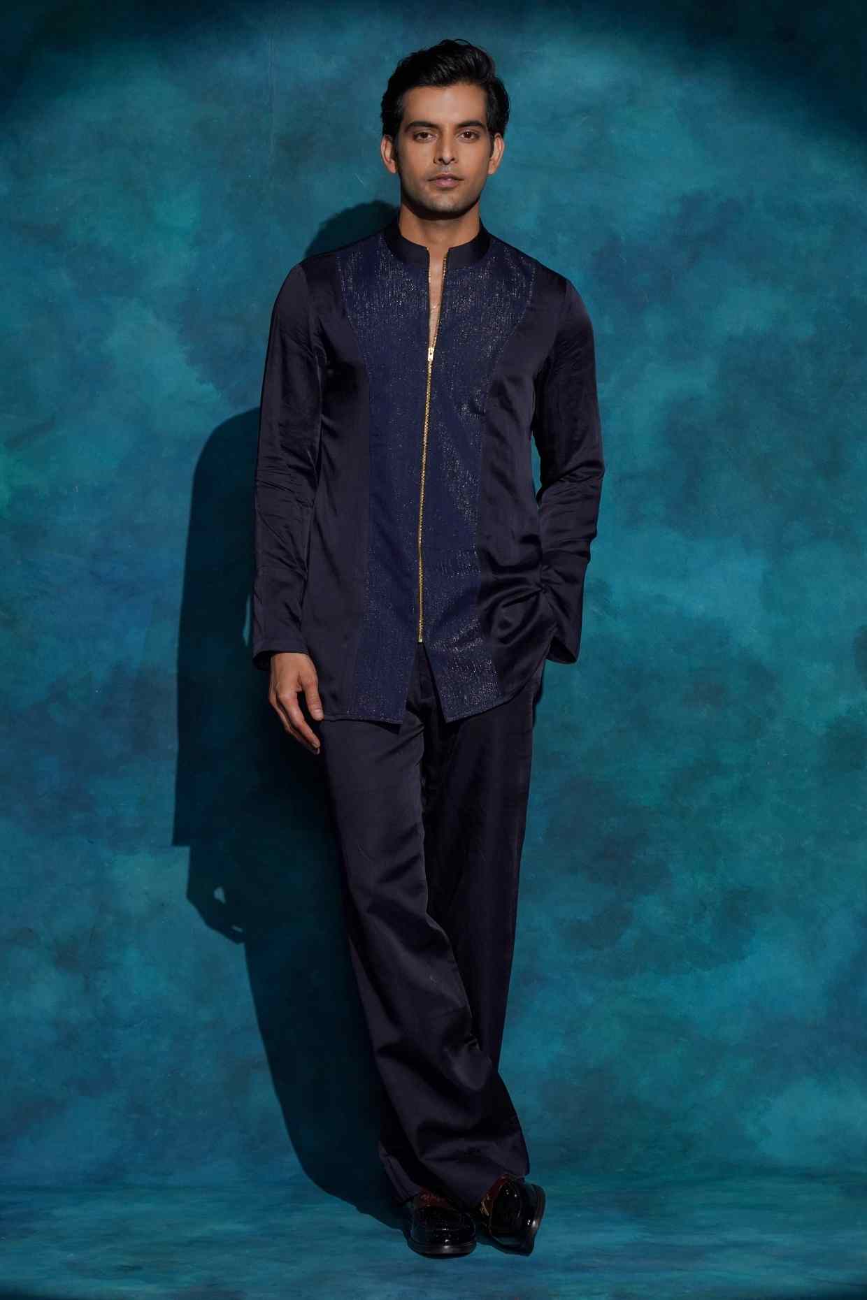 Midnight Blue Hand Embroidered Concept Blazer Set