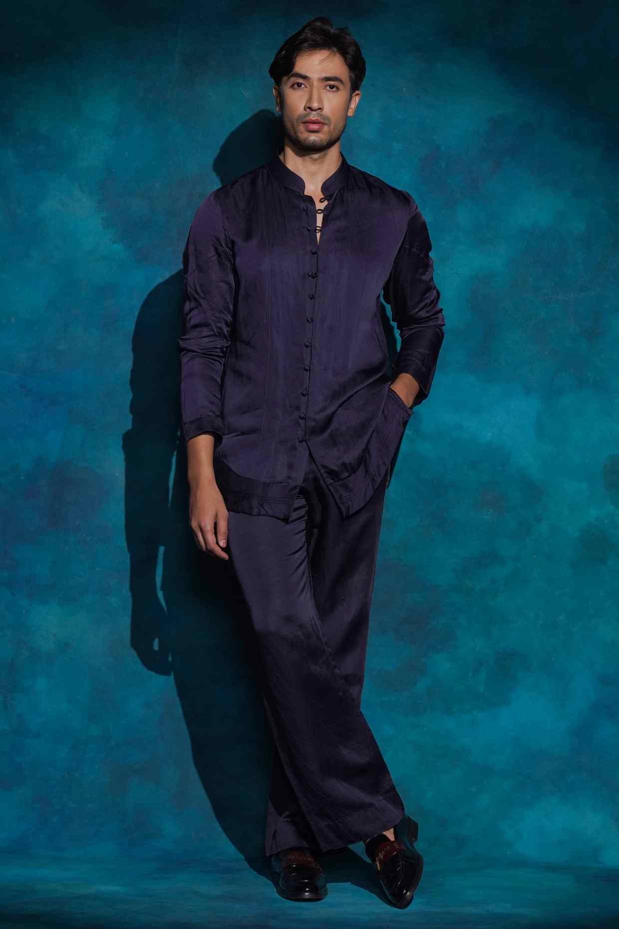 Twilight Blue Hand Embroidered Sequence Short Jacket Set