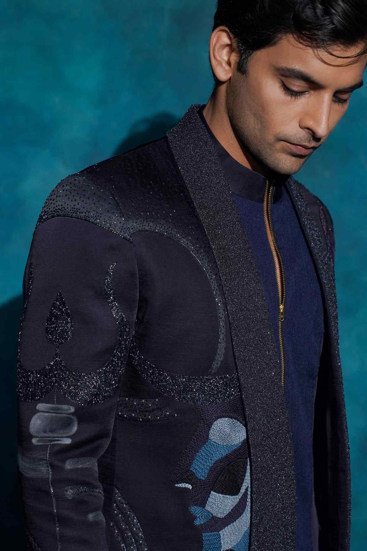 Midnight Blue Hand Embroidered Concept Blazer Set
