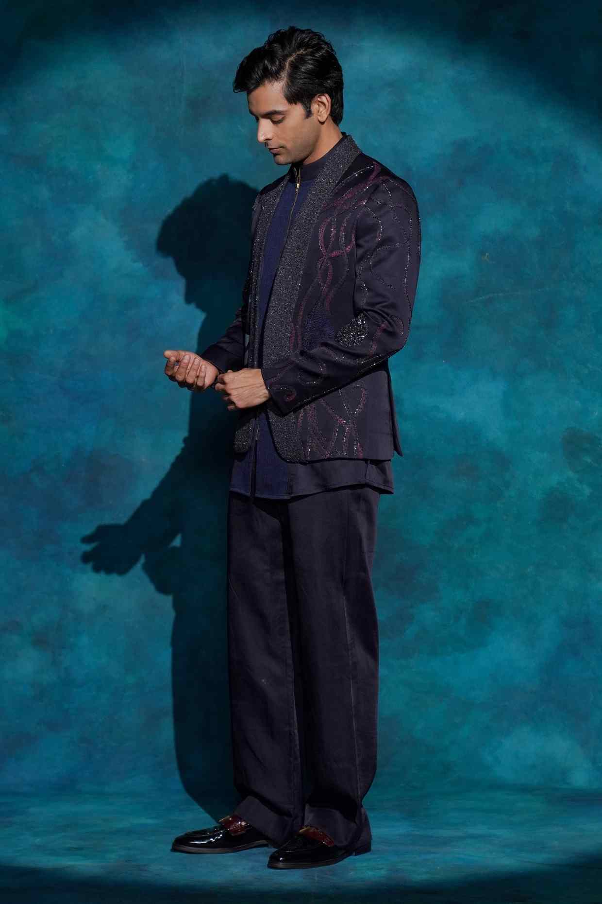 Midnight Blue Hand Embroidered Concept Blazer Set