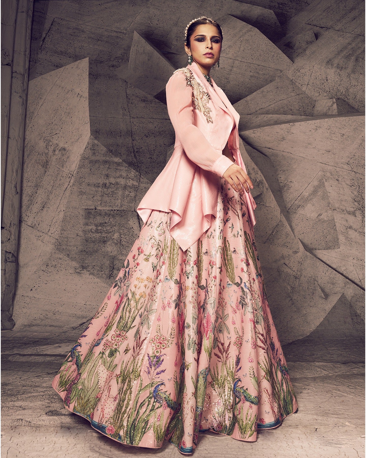 Pink Raw Silk Embroidered Jacket Lehenga Set Design by Mrunalini Rao at  Pernia's Pop Up Shop 2024