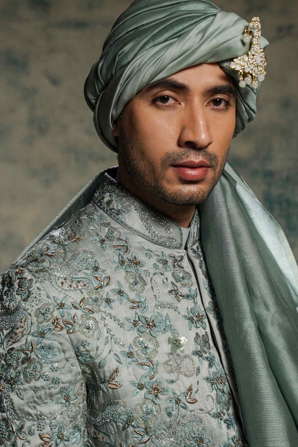 Chateau Gray Hand Embroidered Sherwani Set