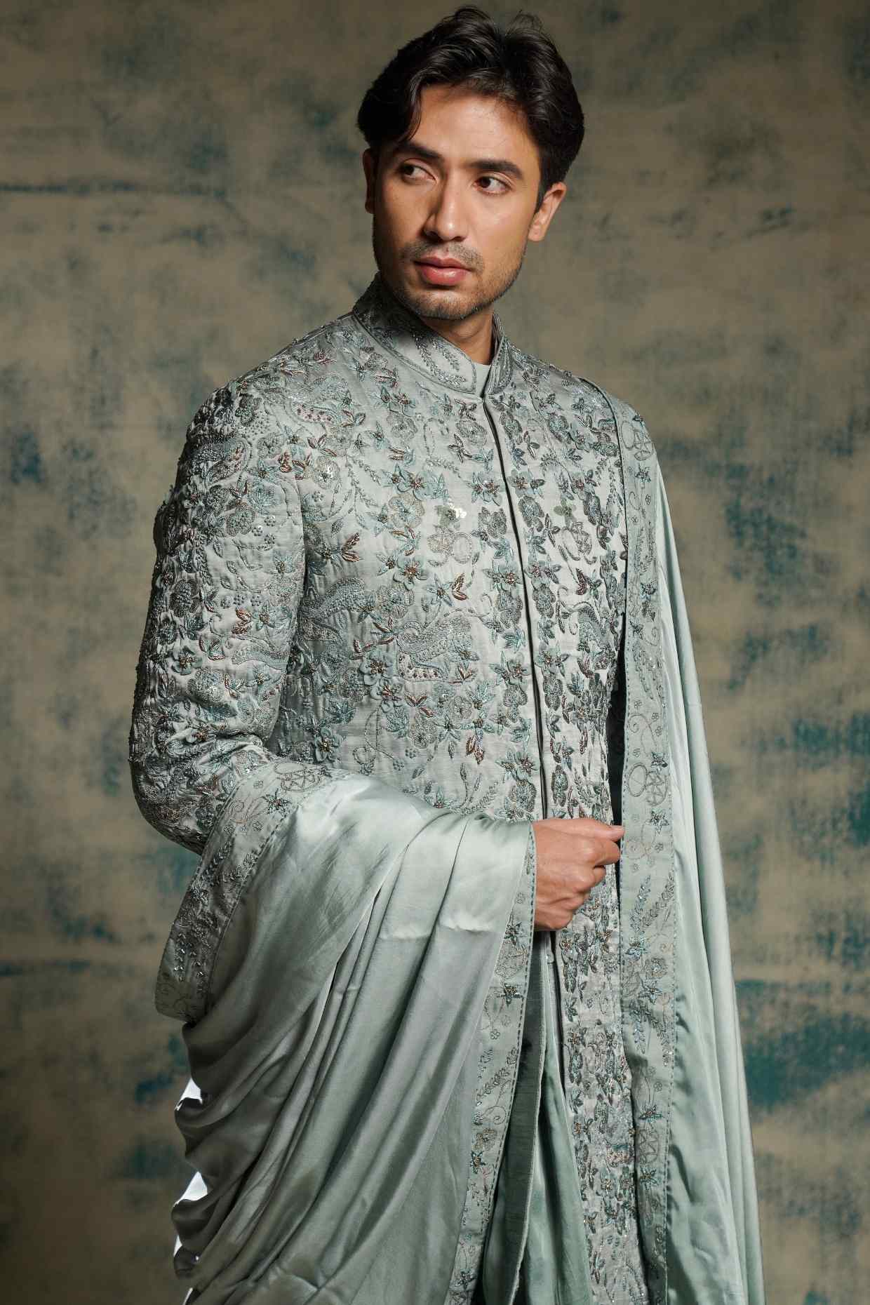 Chateau Gray Hand Embroidered Sherwani Set