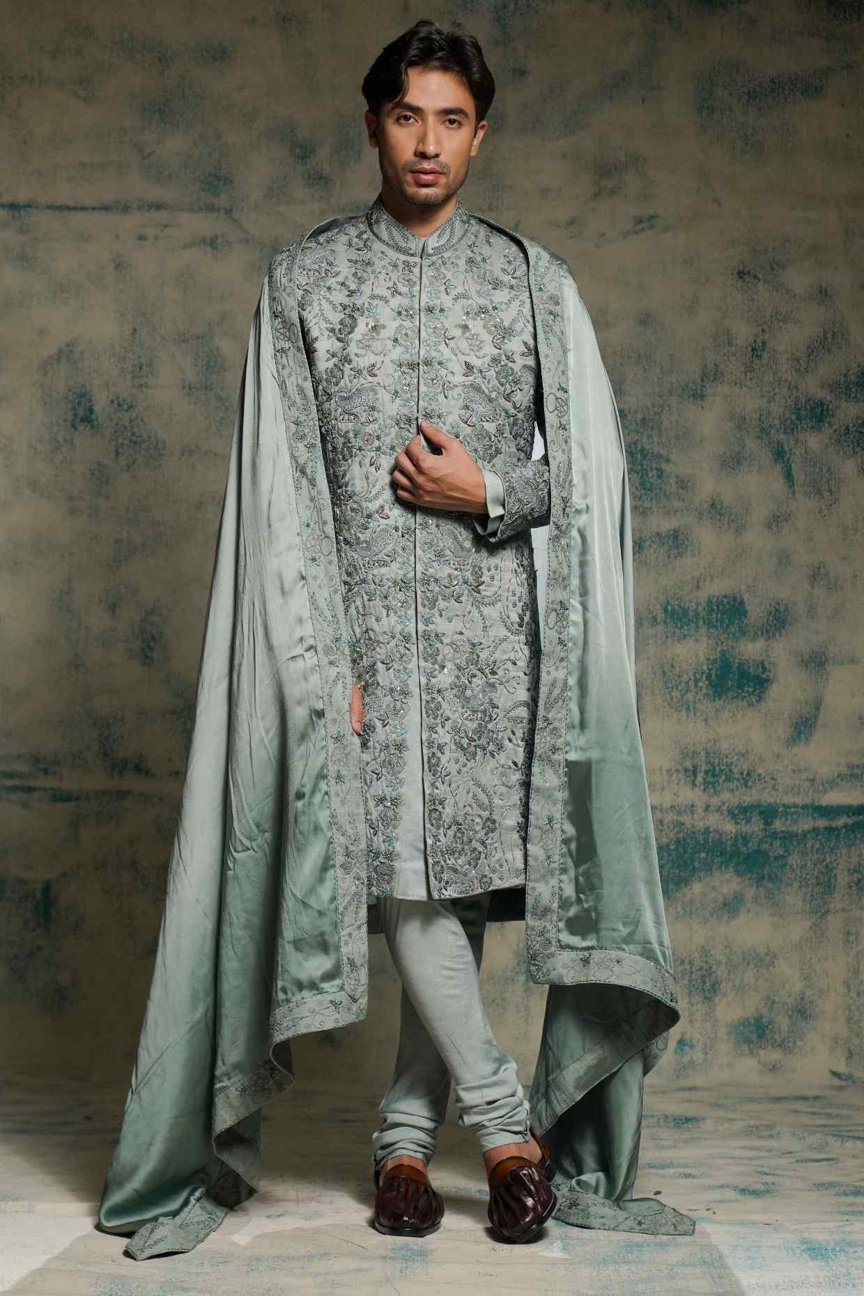 Chateau Gray Hand Embroidered Sherwani Set