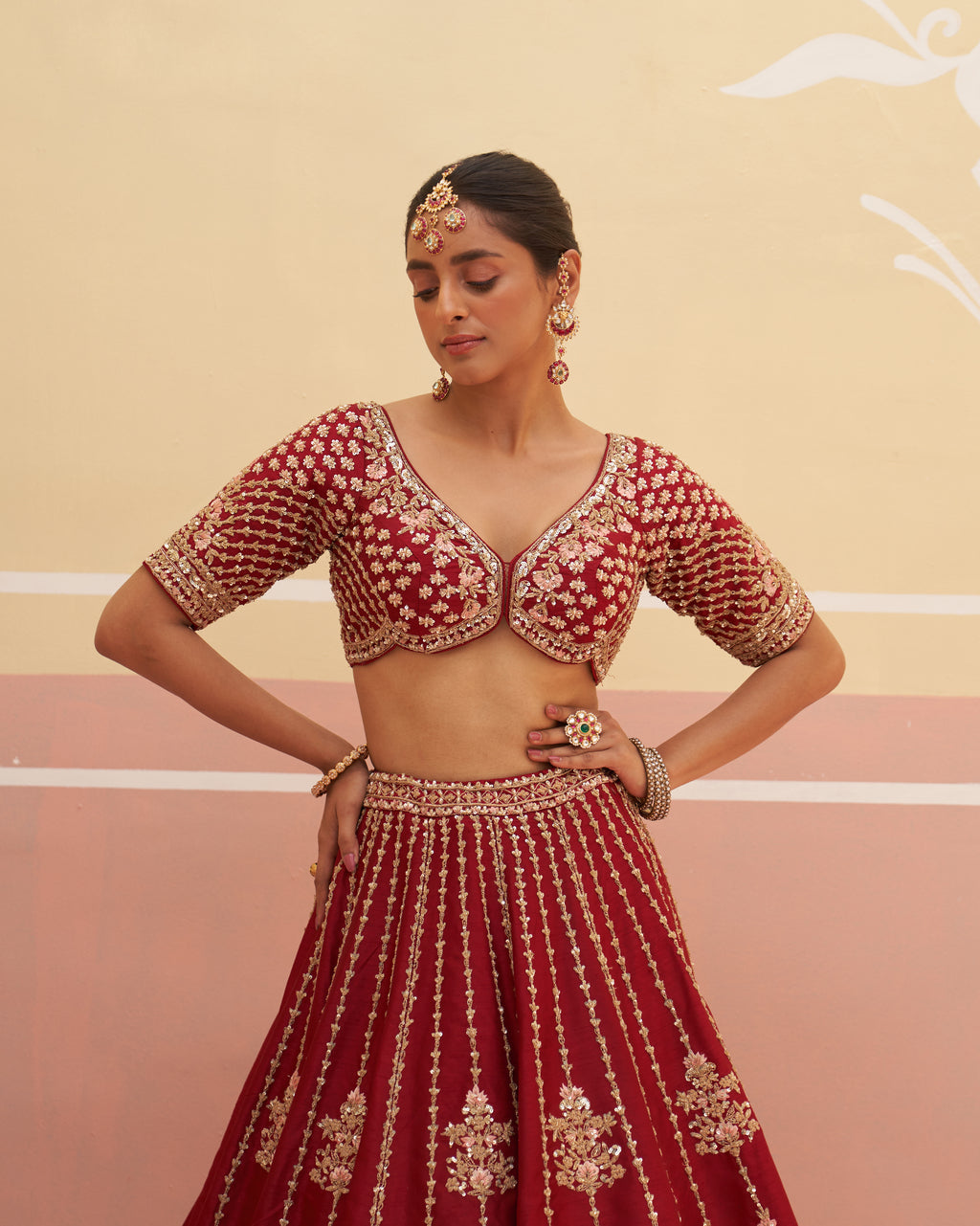 Stunning Maroon Lehenga Set Crafted from Luxurious Raw Silk Fabric