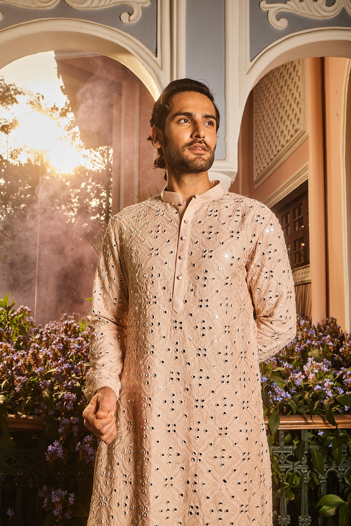 Ivory Champagne Embroidered Mirror Kurta Set