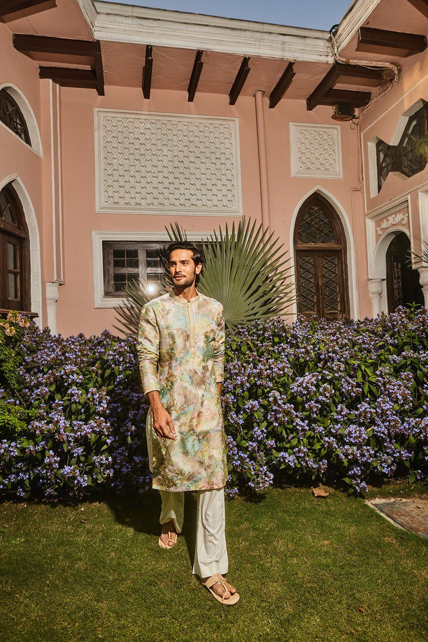 Ivory Sequin Abstract Chanderi Silk Embroidered Kurta