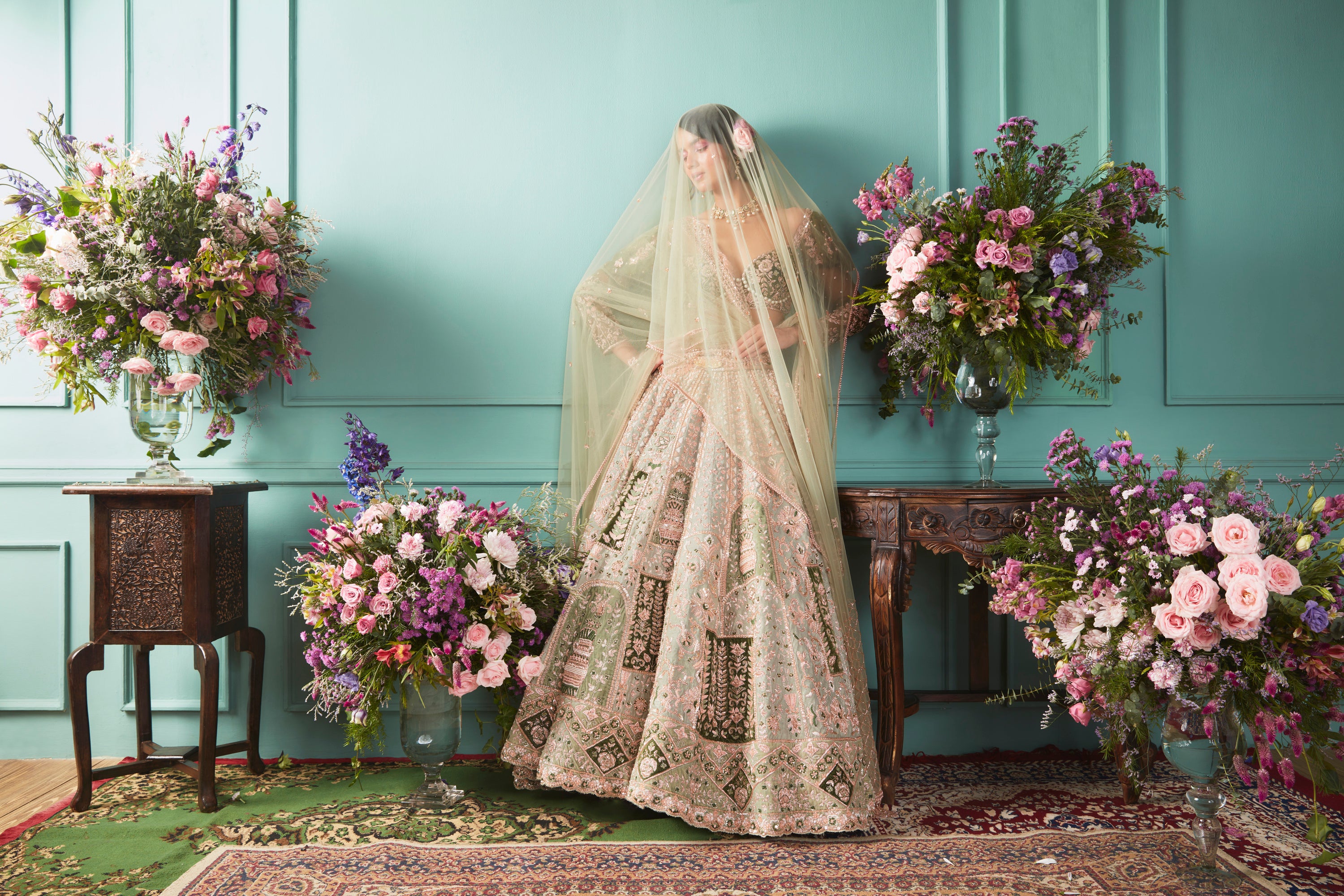 sage green lehenga