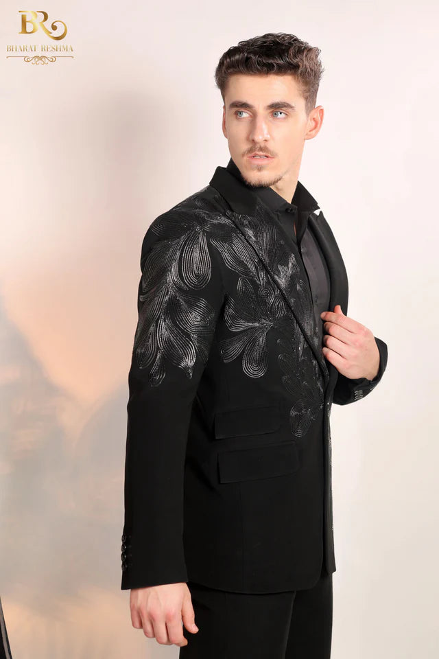 Black-Colored Suit With Black Resham Embroidery
