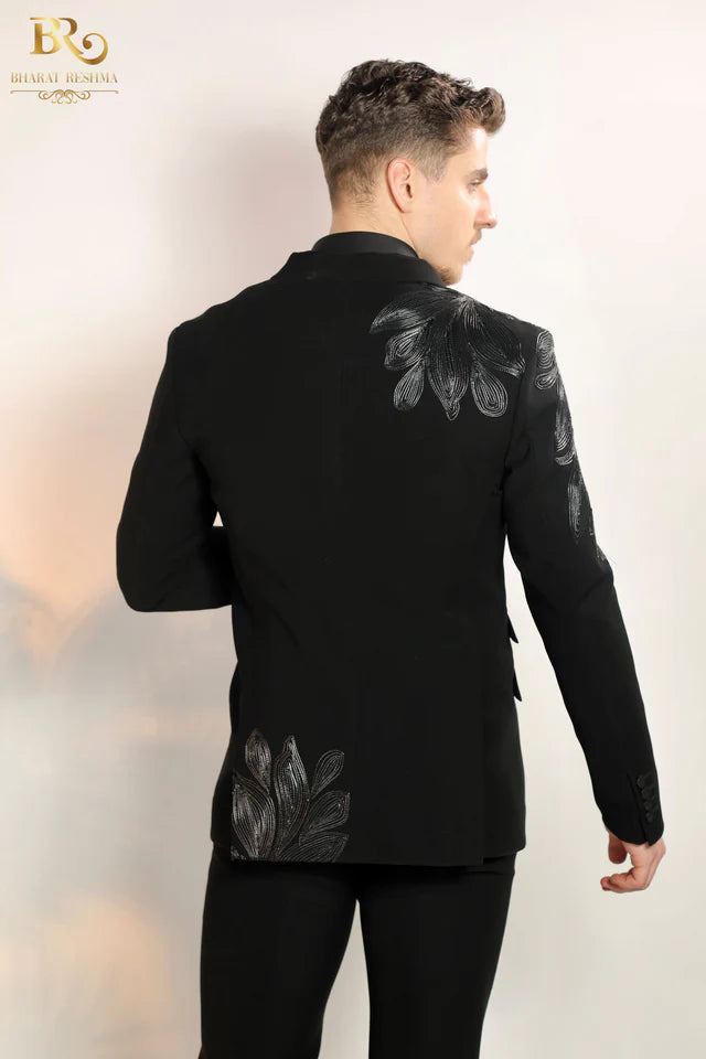 Black-Colored Suit With Black Resham Embroidery